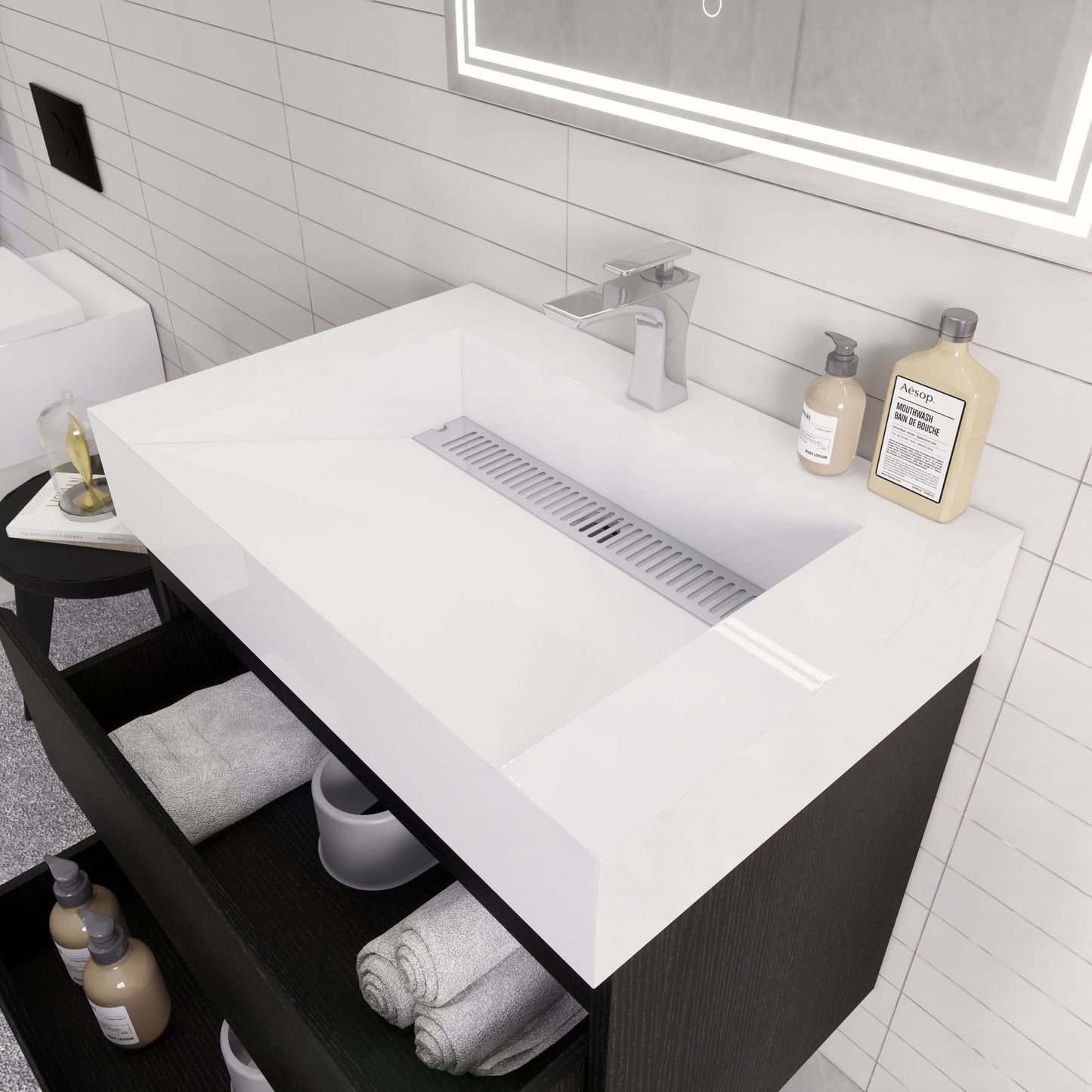 Monterey 30" Rich Black Wall Mounted Vanity with Reinforced Acrylic Sink