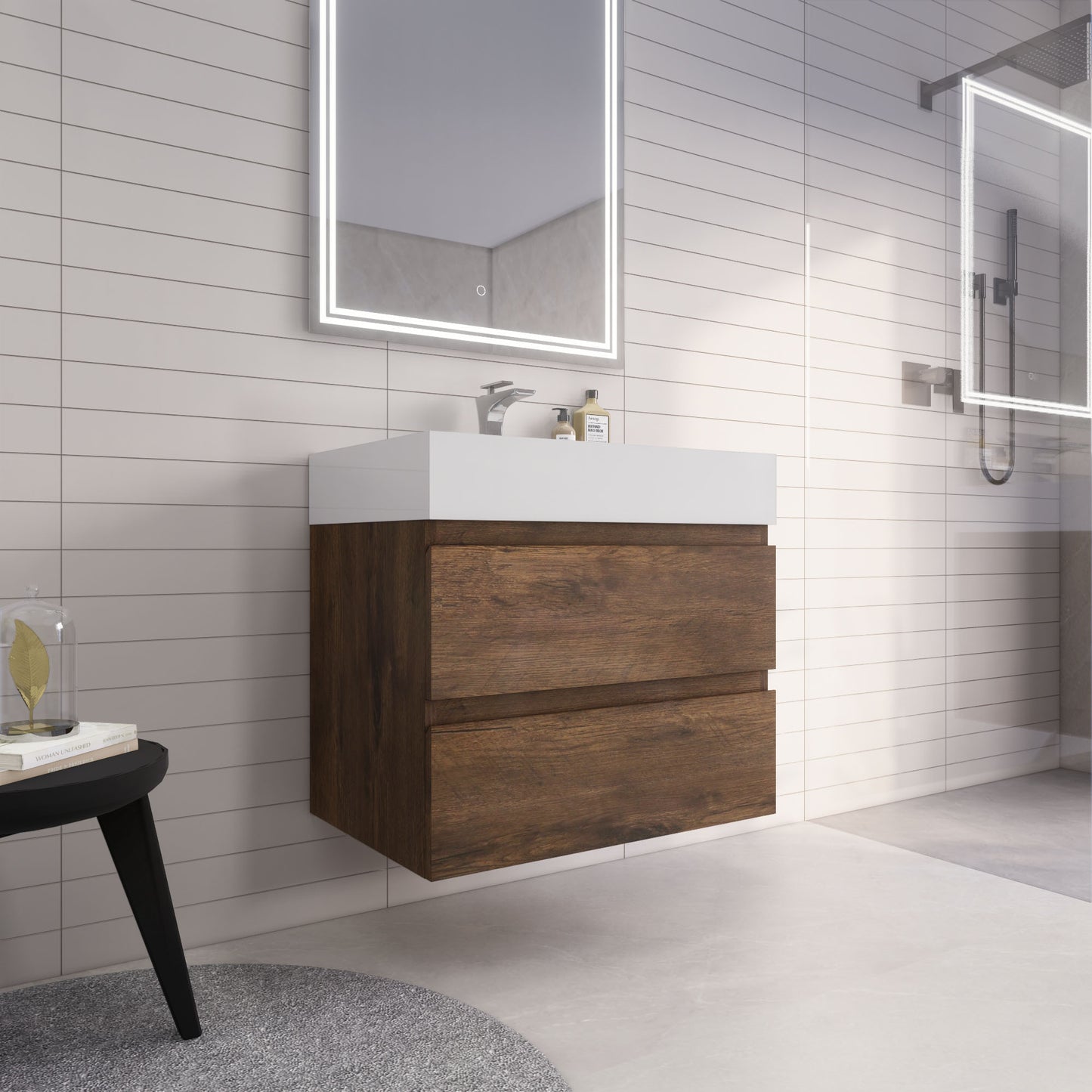 Monterey 30" Rosewood Wall Mounted Vanity with Reinforced Acrylic Sink