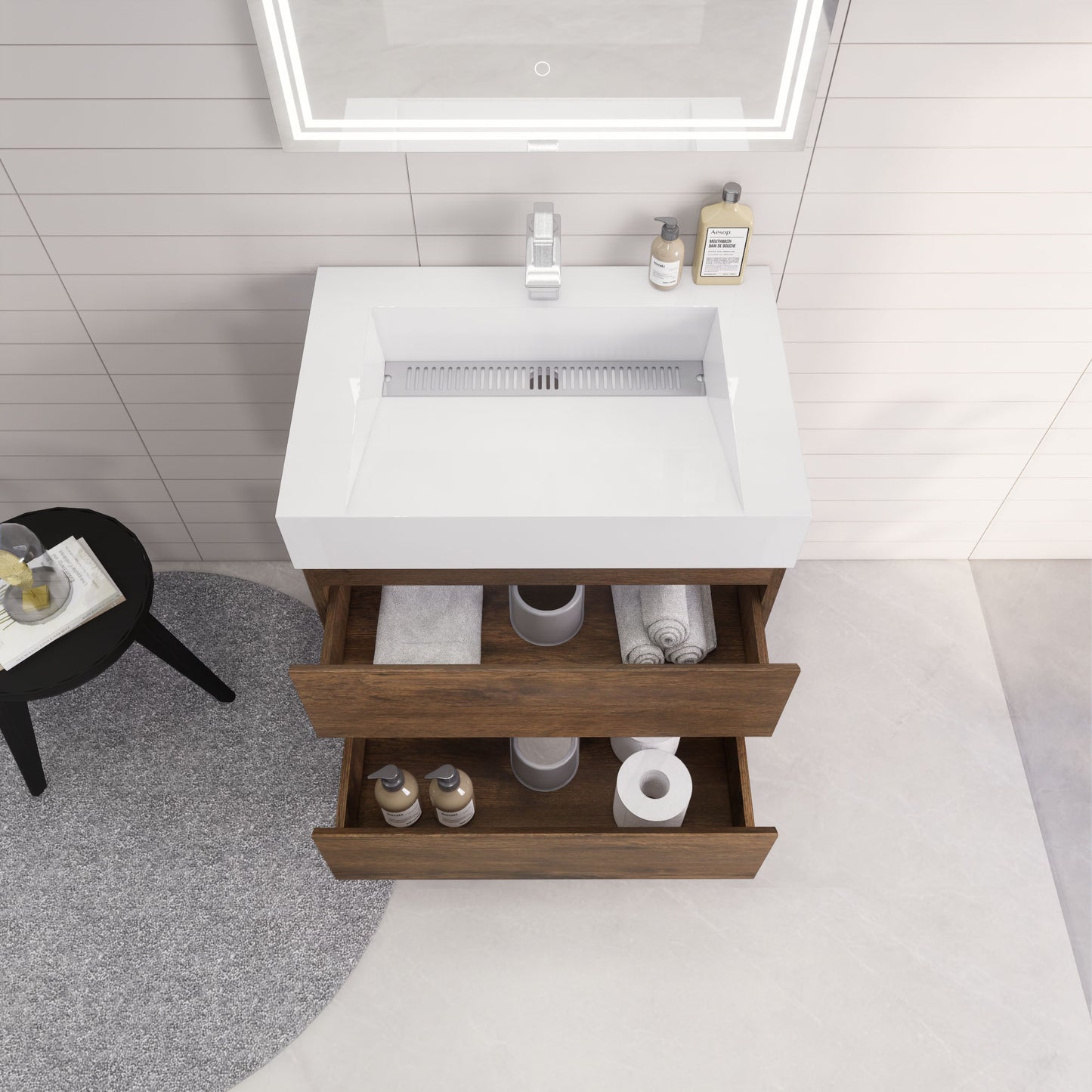 Monterey 30" Rosewood Wall Mounted Vanity with Reinforced Acrylic Sink