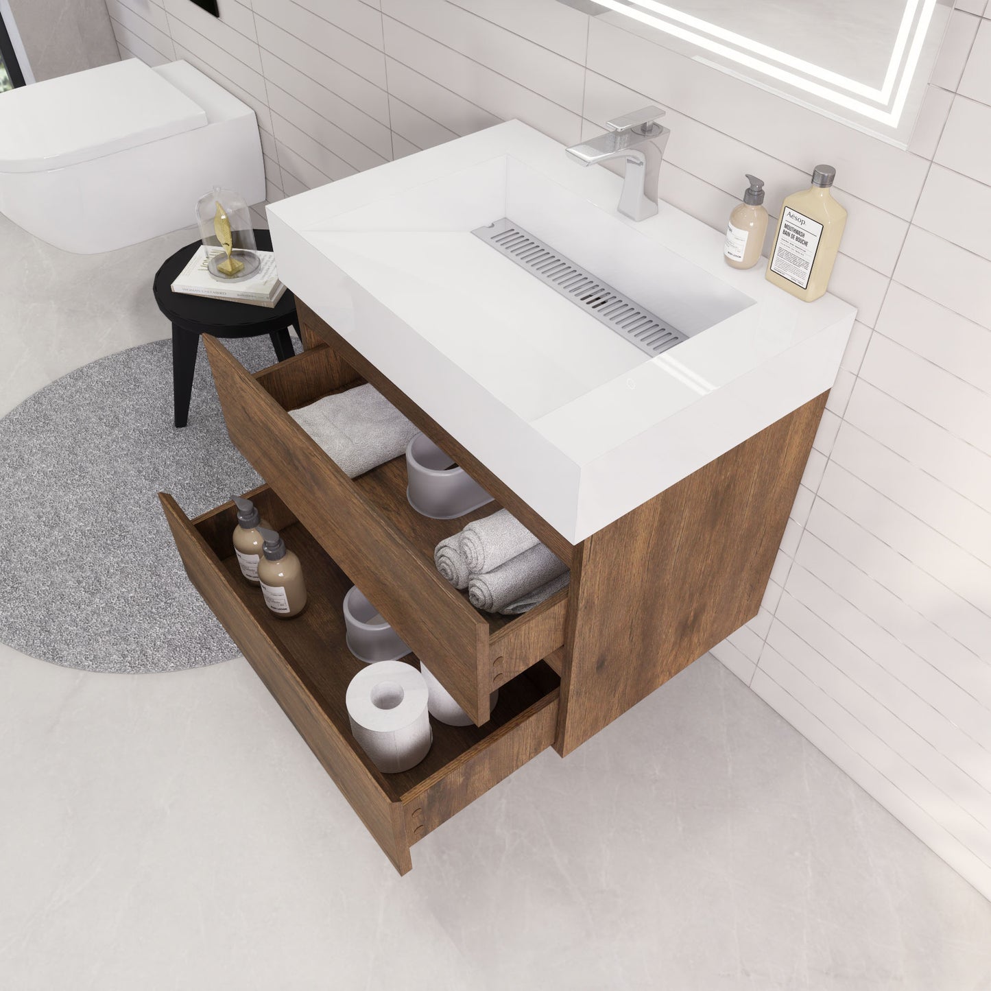 Monterey 30" Rosewood Wall Mounted Vanity with Reinforced Acrylic Sink