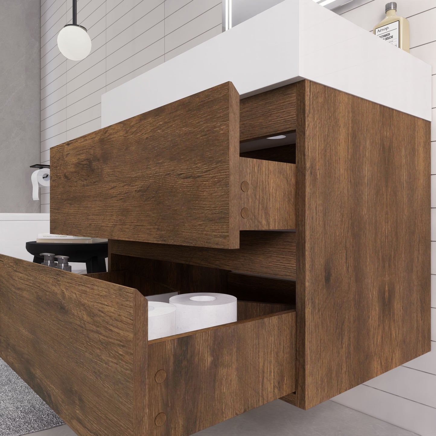 Monterey 30" Rosewood Wall Mounted Vanity with Reinforced Acrylic Sink