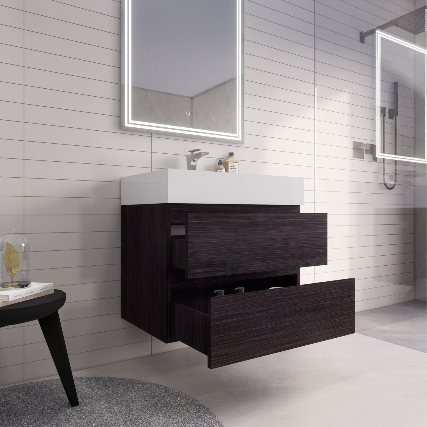 Monterey 30" Dark Gray Oak Wall Mounted Vanity with Reinforced Acrylic Sink