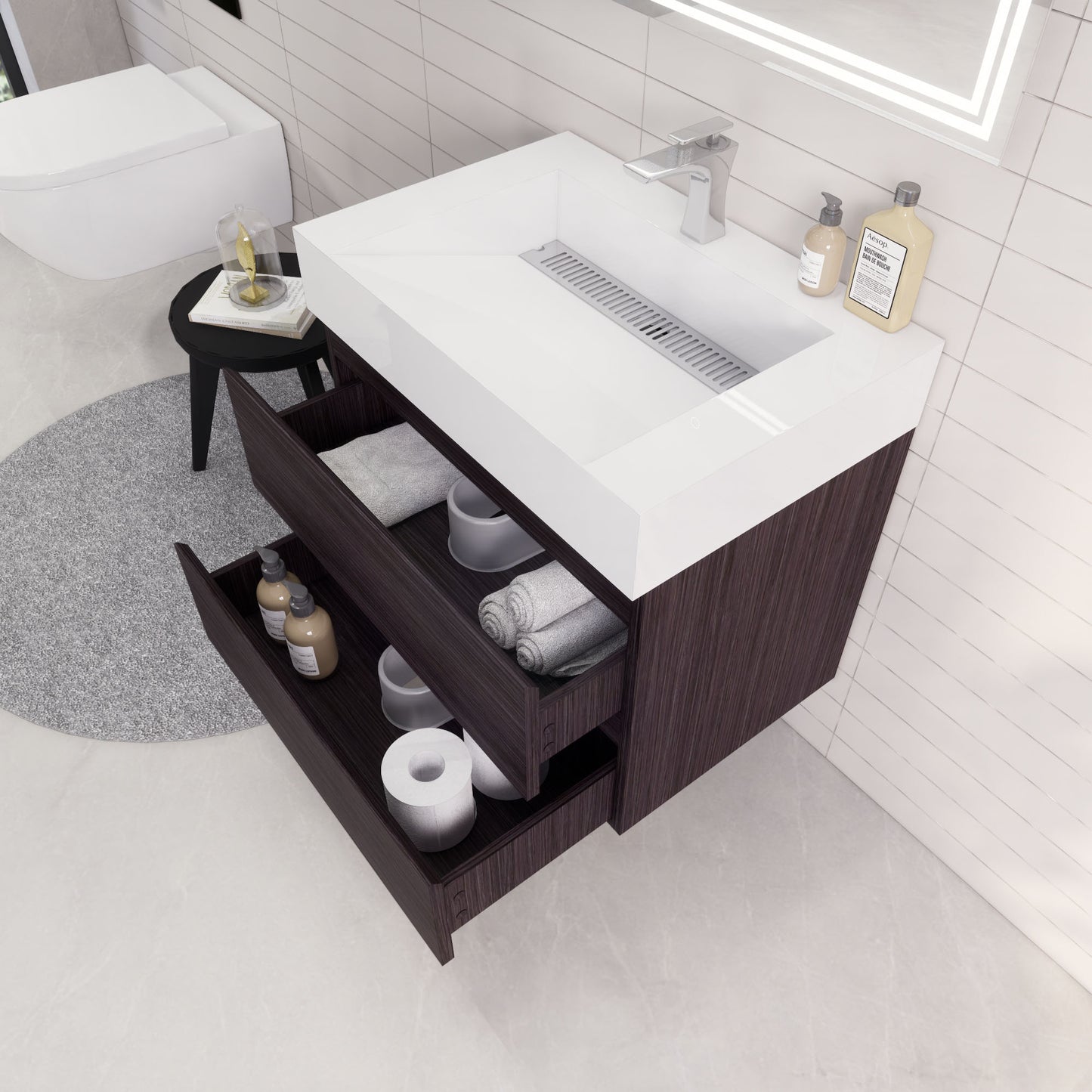 Monterey 30" Dark Gray Oak Wall Mounted Vanity with Reinforced Acrylic Sink