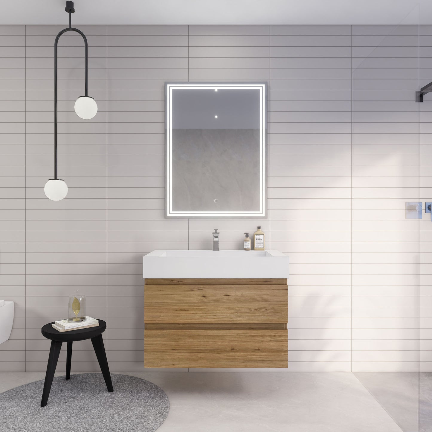 Monterey 36" Natural Oak Wall Mounted Vanity with Reinforced Acrylic Sink