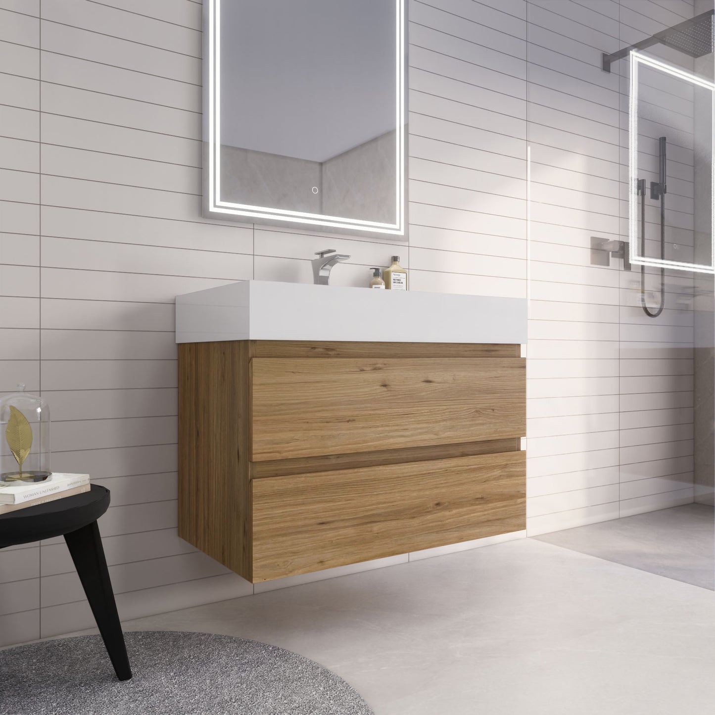 Monterey 36" Natural Oak Wall Mounted Vanity with Reinforced Acrylic Sink