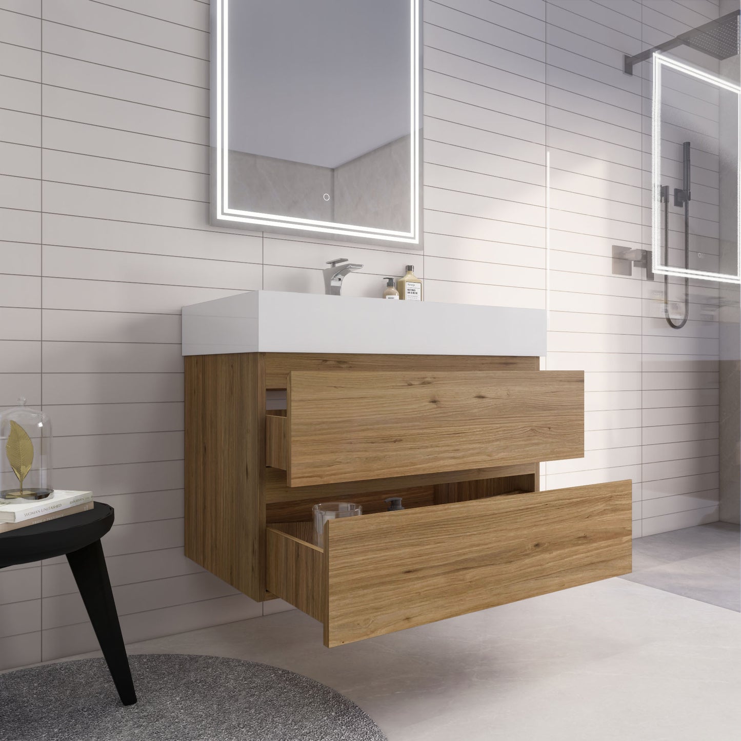 Monterey 36" Natural Oak Wall Mounted Vanity with Reinforced Acrylic Sink