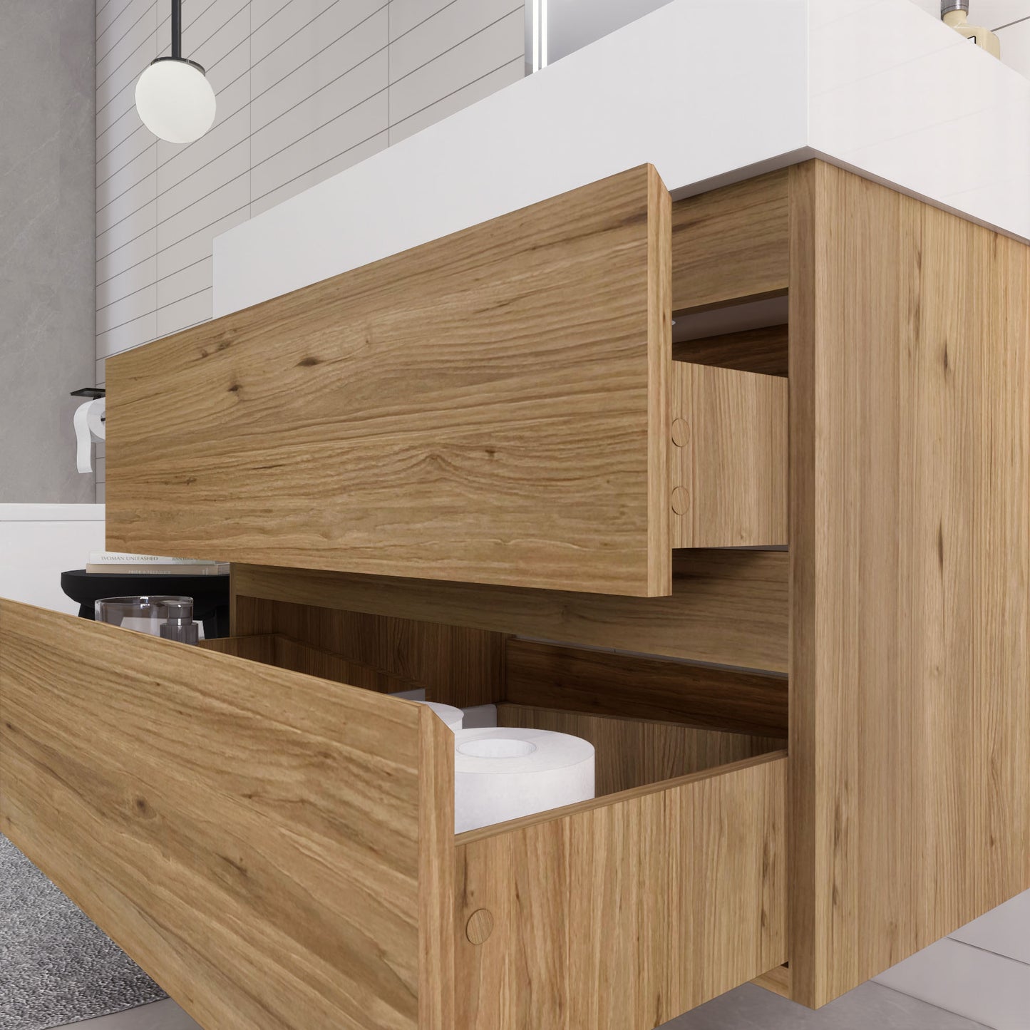 Monterey 36" Natural Oak Wall Mounted Vanity with Reinforced Acrylic Sink