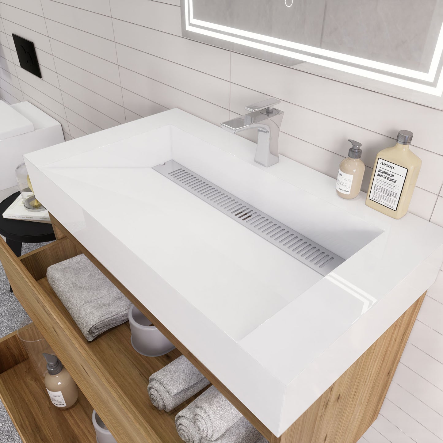 Monterey 36" Natural Oak Wall Mounted Vanity with Reinforced Acrylic Sink
