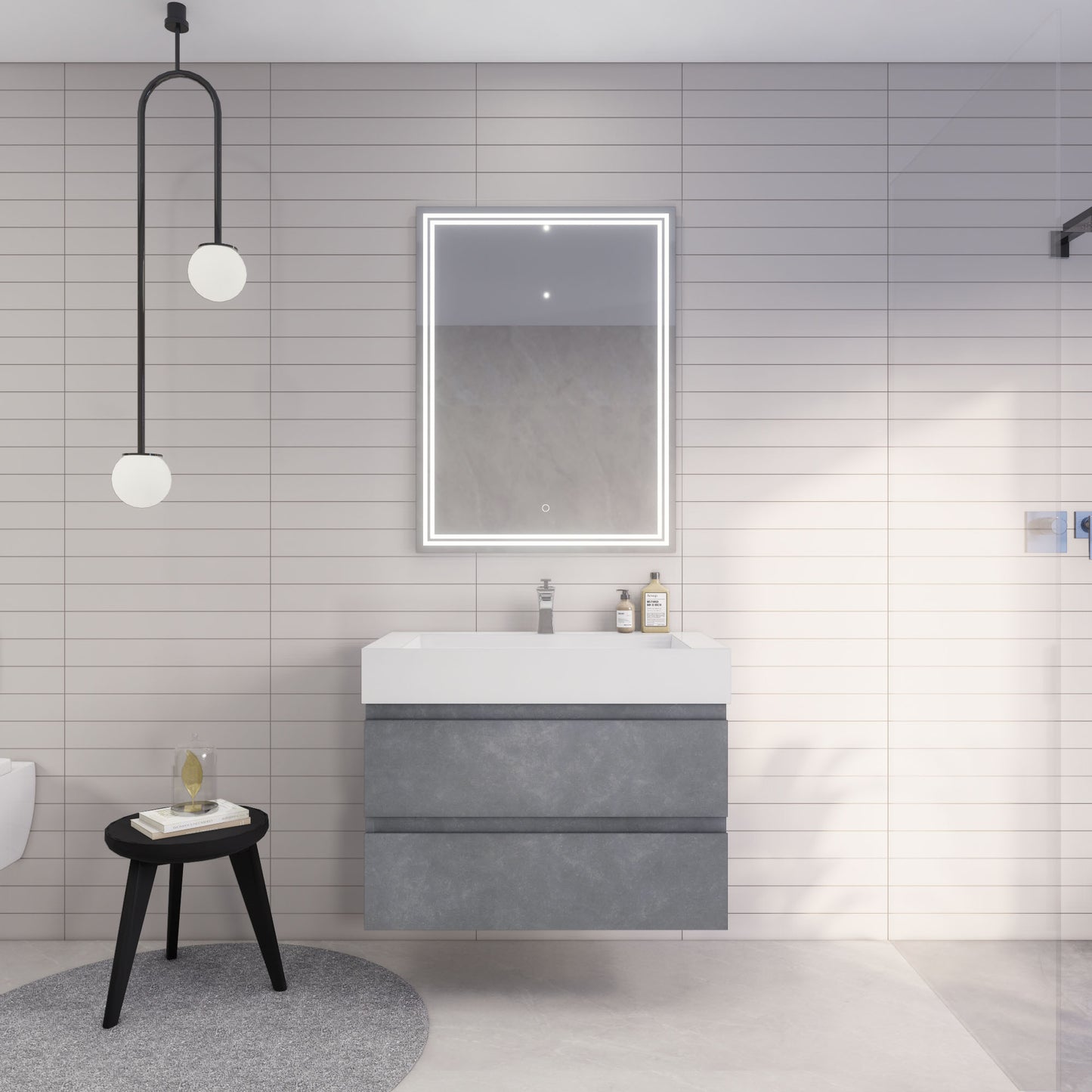 Monterey 36" Cement Gray Wall Mounted Vanity with Reinforced Acrylic Sink