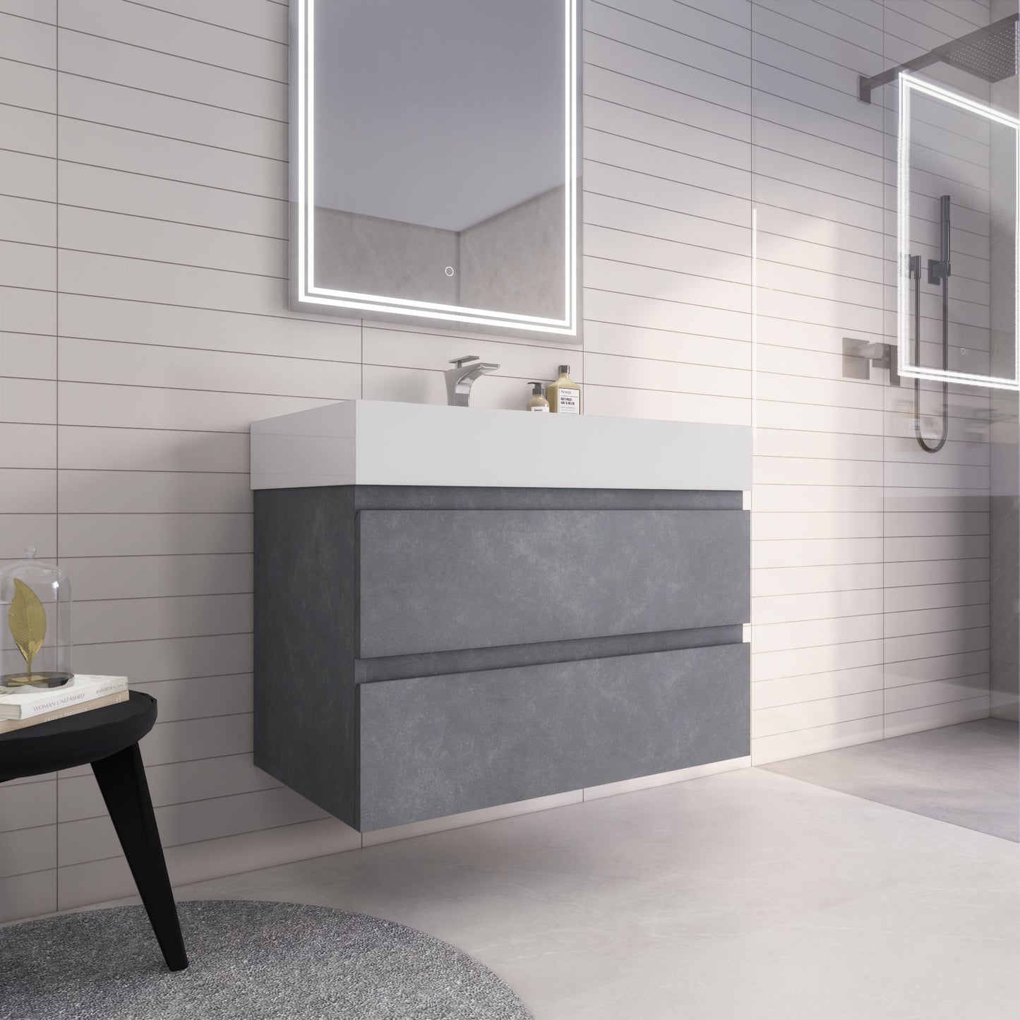 Monterey 36" Cement Gray Wall Mounted Vanity with Reinforced Acrylic Sink