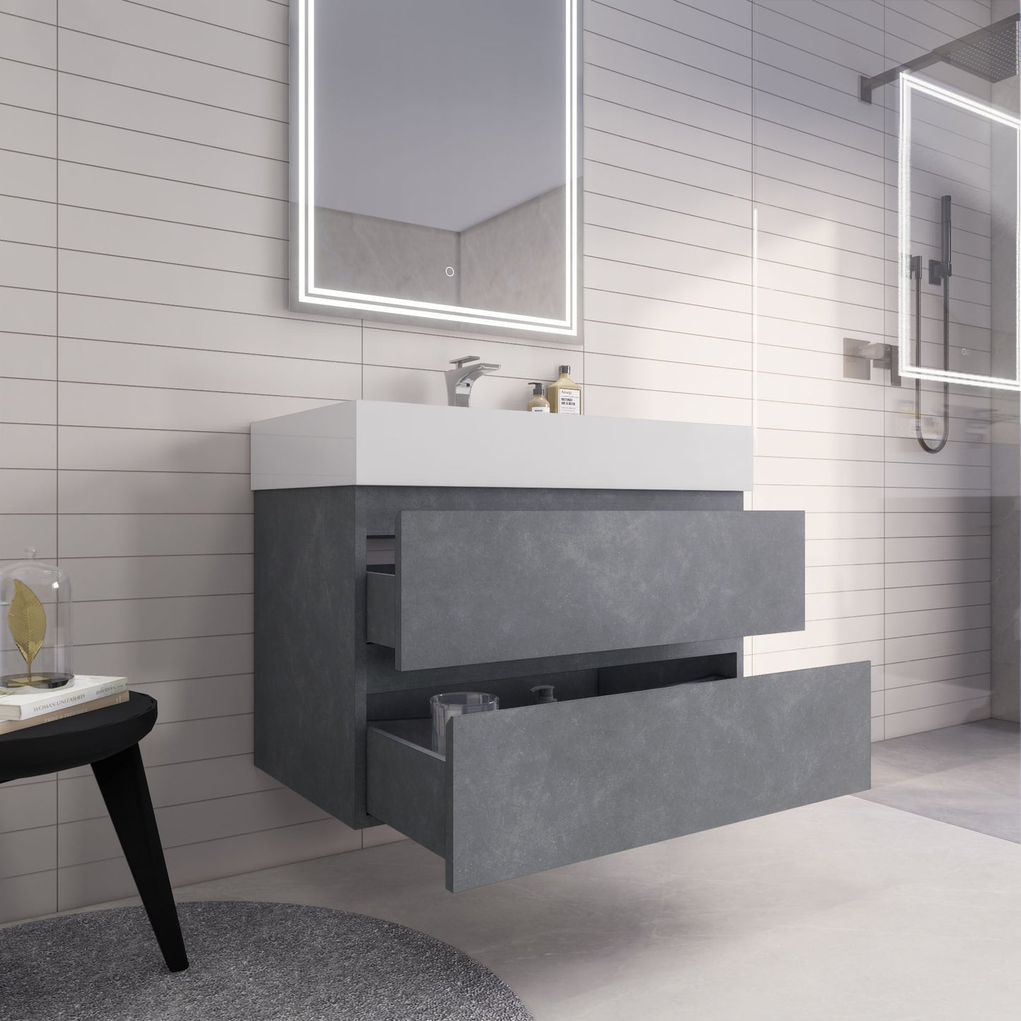 Monterey 36" Cement Gray Wall Mounted Vanity with Reinforced Acrylic Sink
