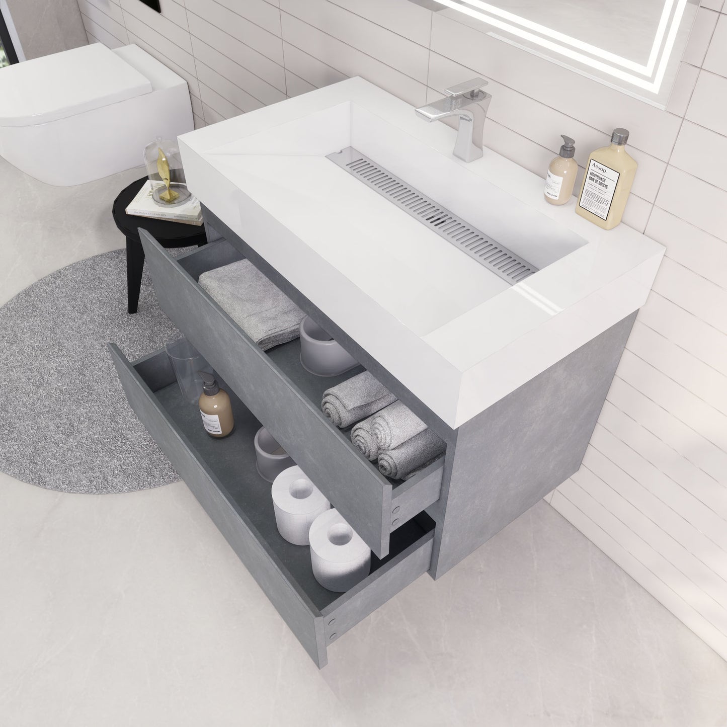 Monterey 36" Cement Gray Wall Mounted Vanity with Reinforced Acrylic Sink