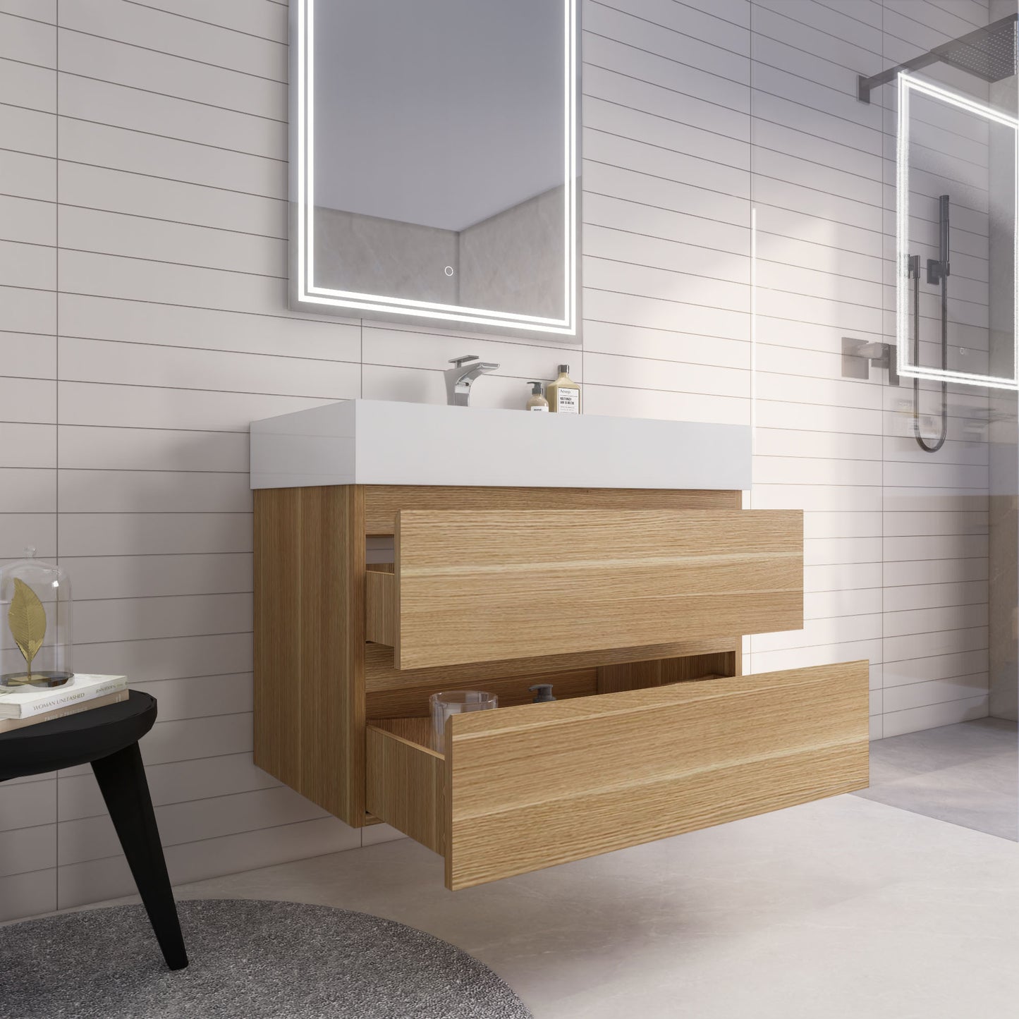 Monterey 36" White Oak Wall Mounted Vanity with Reinforced Acrylic Sink
