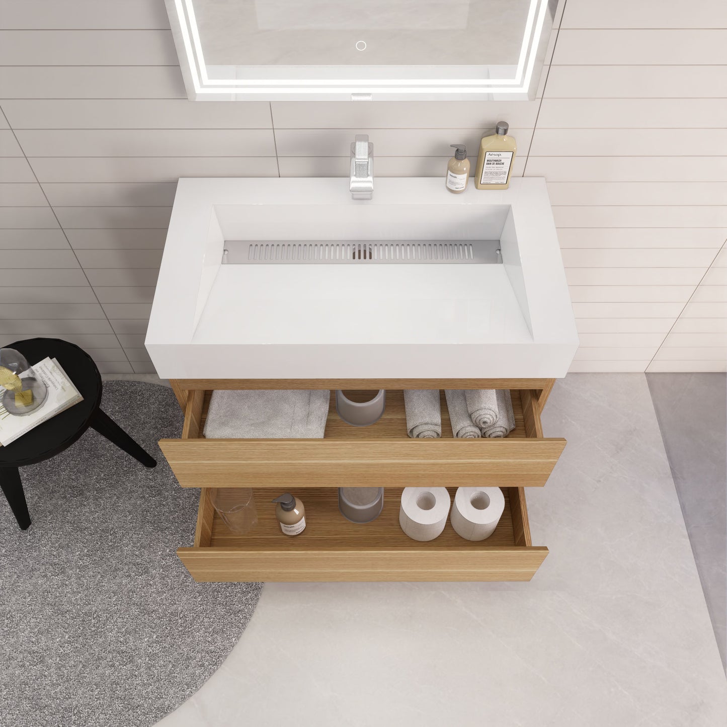Monterey 36" White Oak Wall Mounted Vanity with Reinforced Acrylic Sink