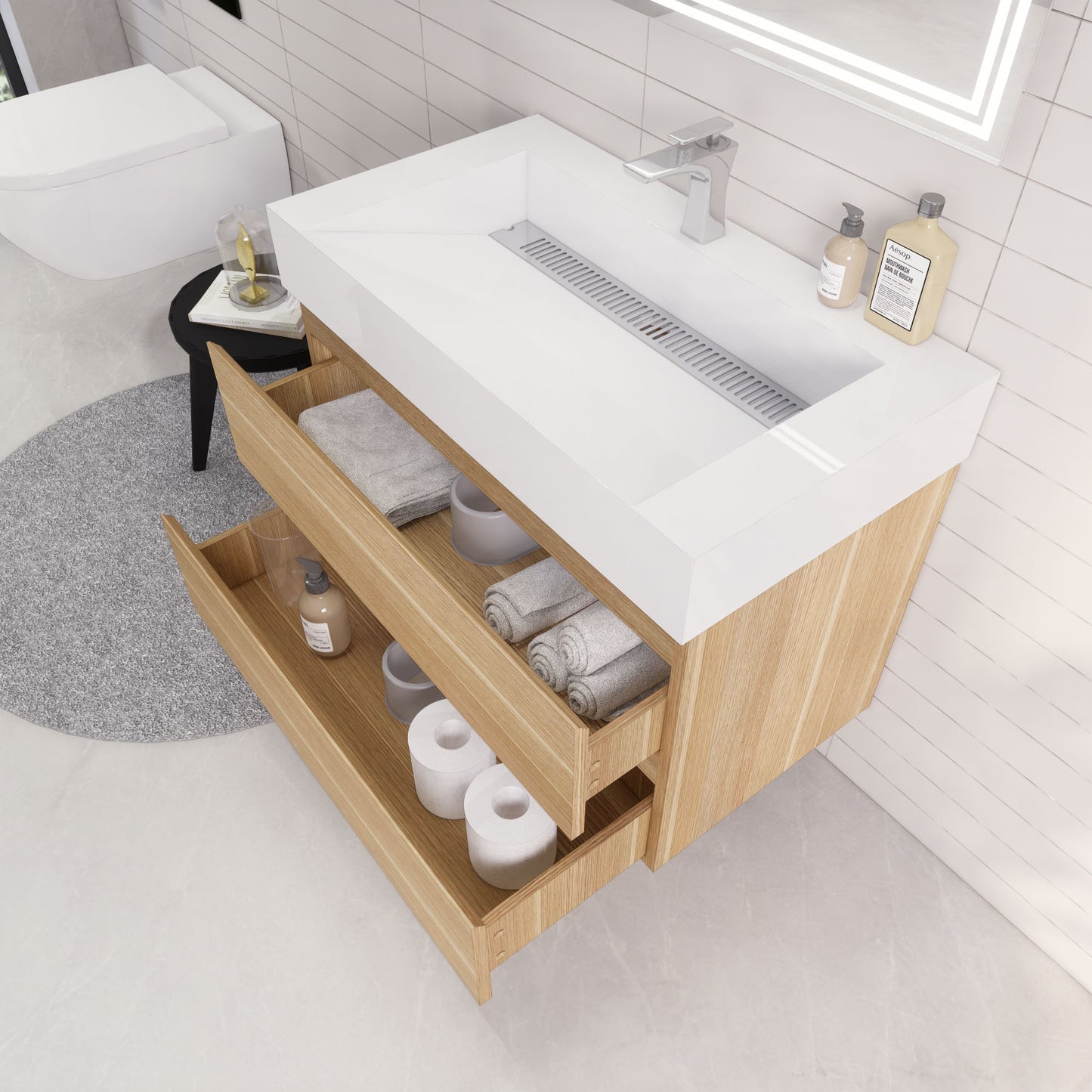Monterey 36" White Oak Wall Mounted Vanity with Reinforced Acrylic Sink