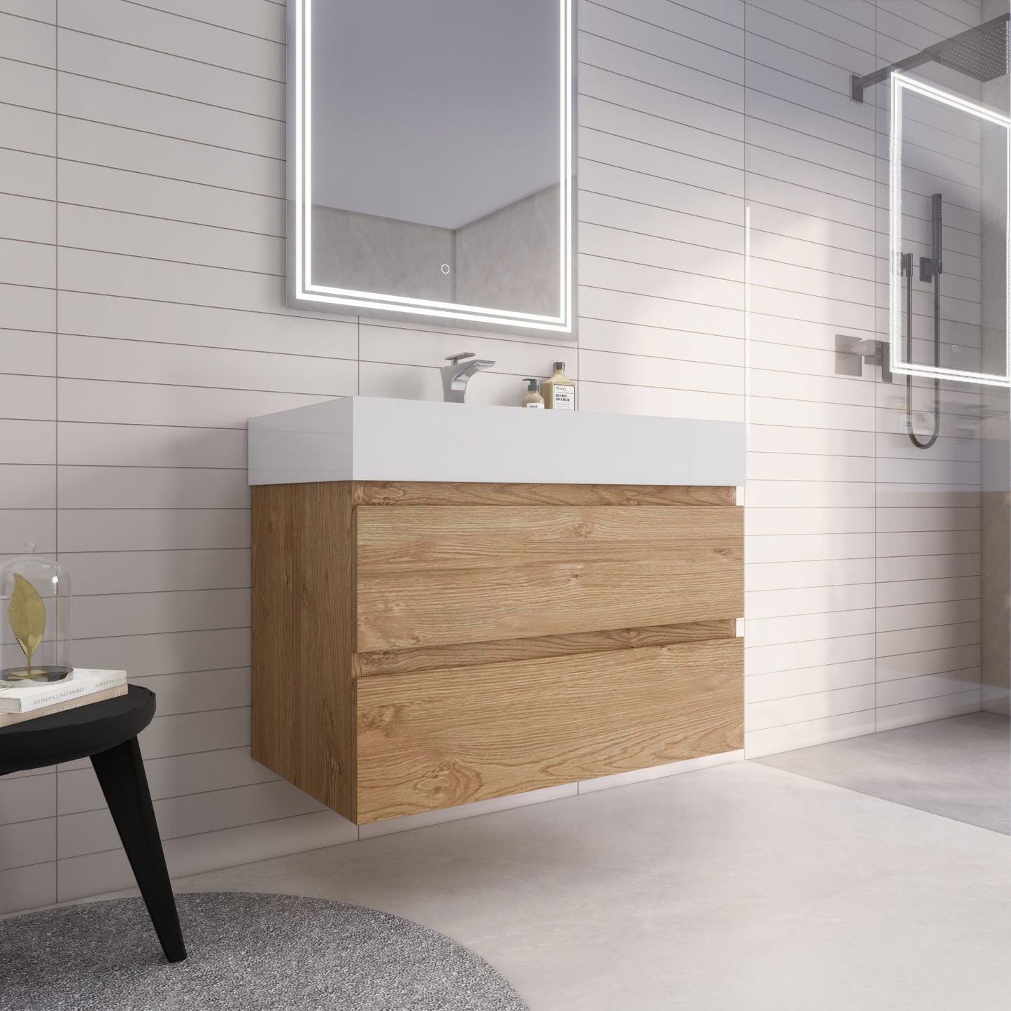 Monterey 36" New England Oak Wall Mounted Vanity with Reinforced Acrylic Sink