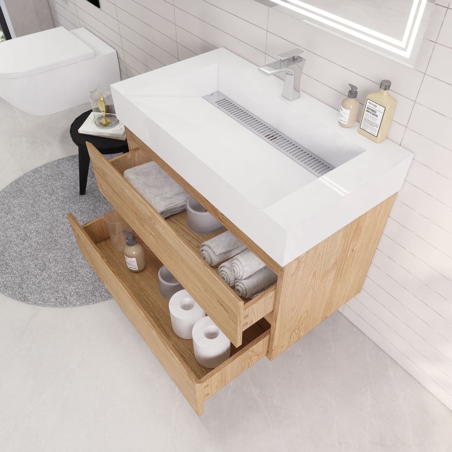Monterey 36" New England Oak Wall Mounted Vanity with Reinforced Acrylic Sink