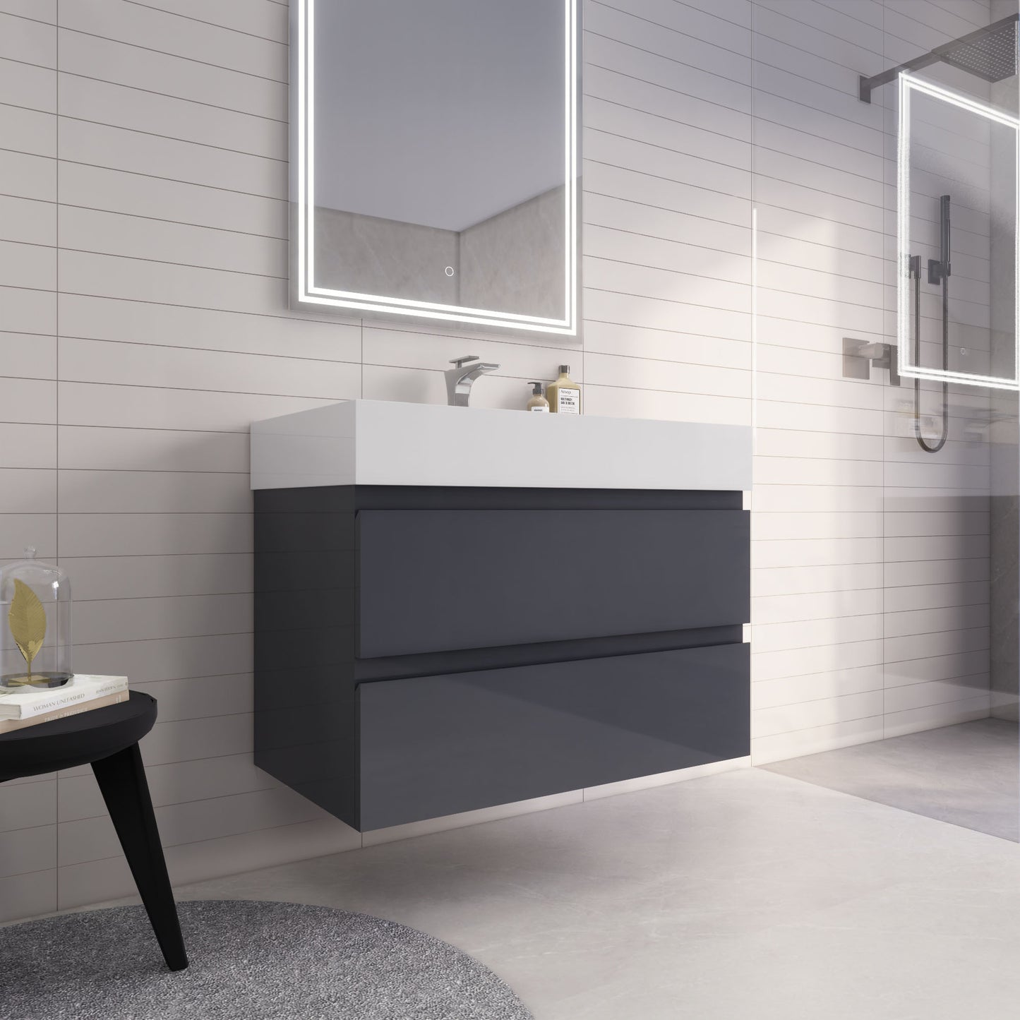 Monterey 36" Glossy Gray Wall Mounted Vanity with Reinforced Acrylic Sink