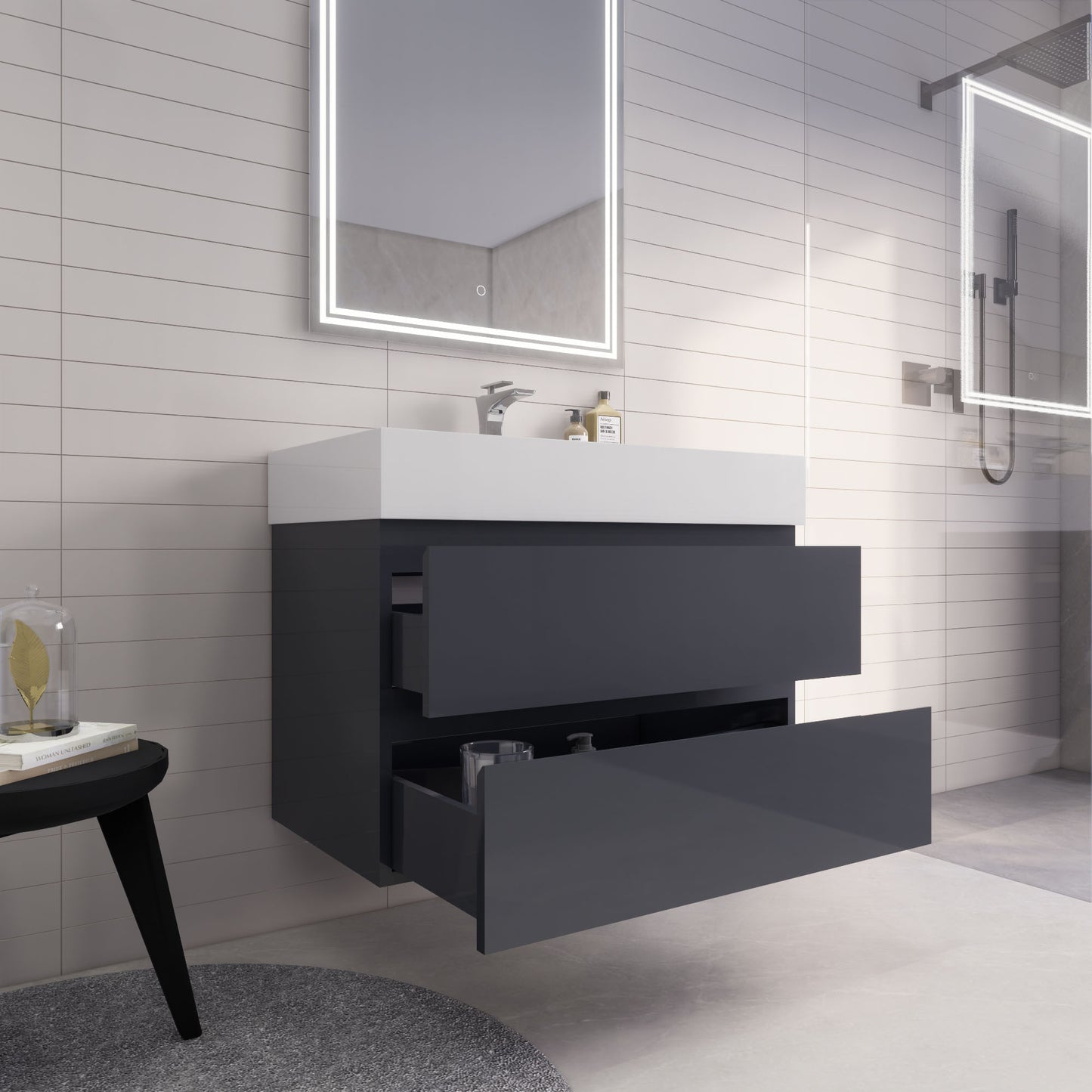 Monterey 36" Glossy Gray Wall Mounted Vanity with Reinforced Acrylic Sink