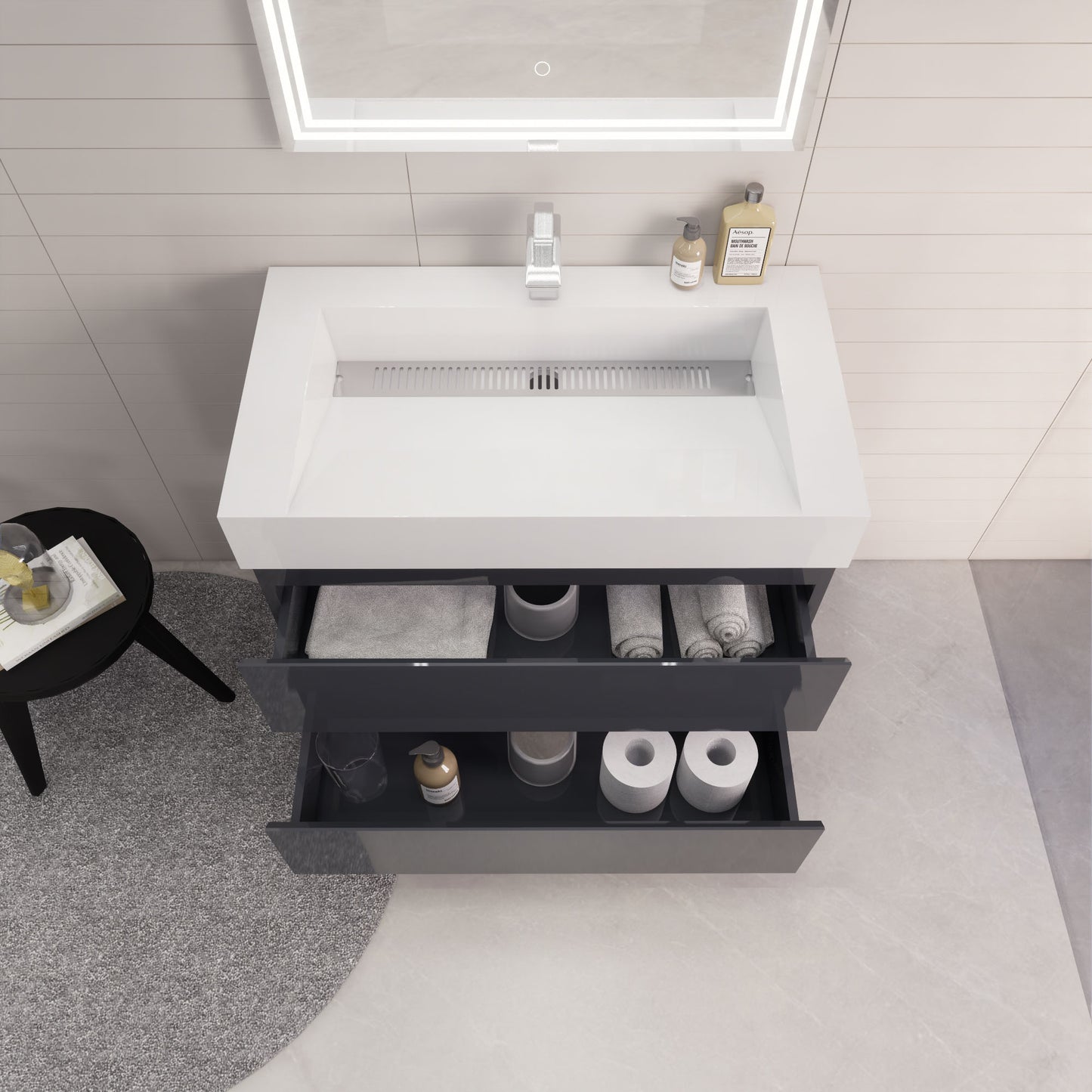 Monterey 36" Glossy Gray Wall Mounted Vanity with Reinforced Acrylic Sink