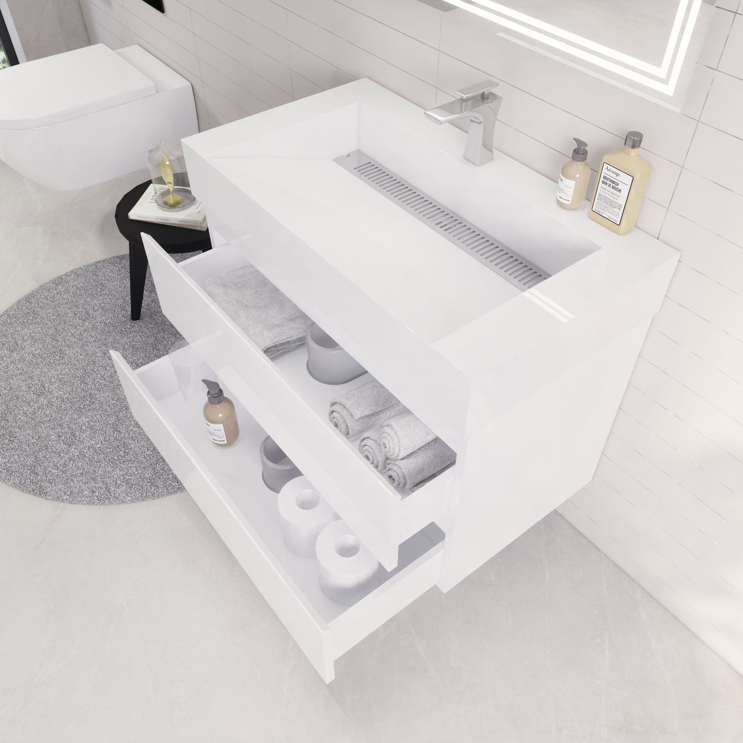 Monterey 36" Glossy White Wall Mounted Vanity with Reinforced Acrylic Sink
