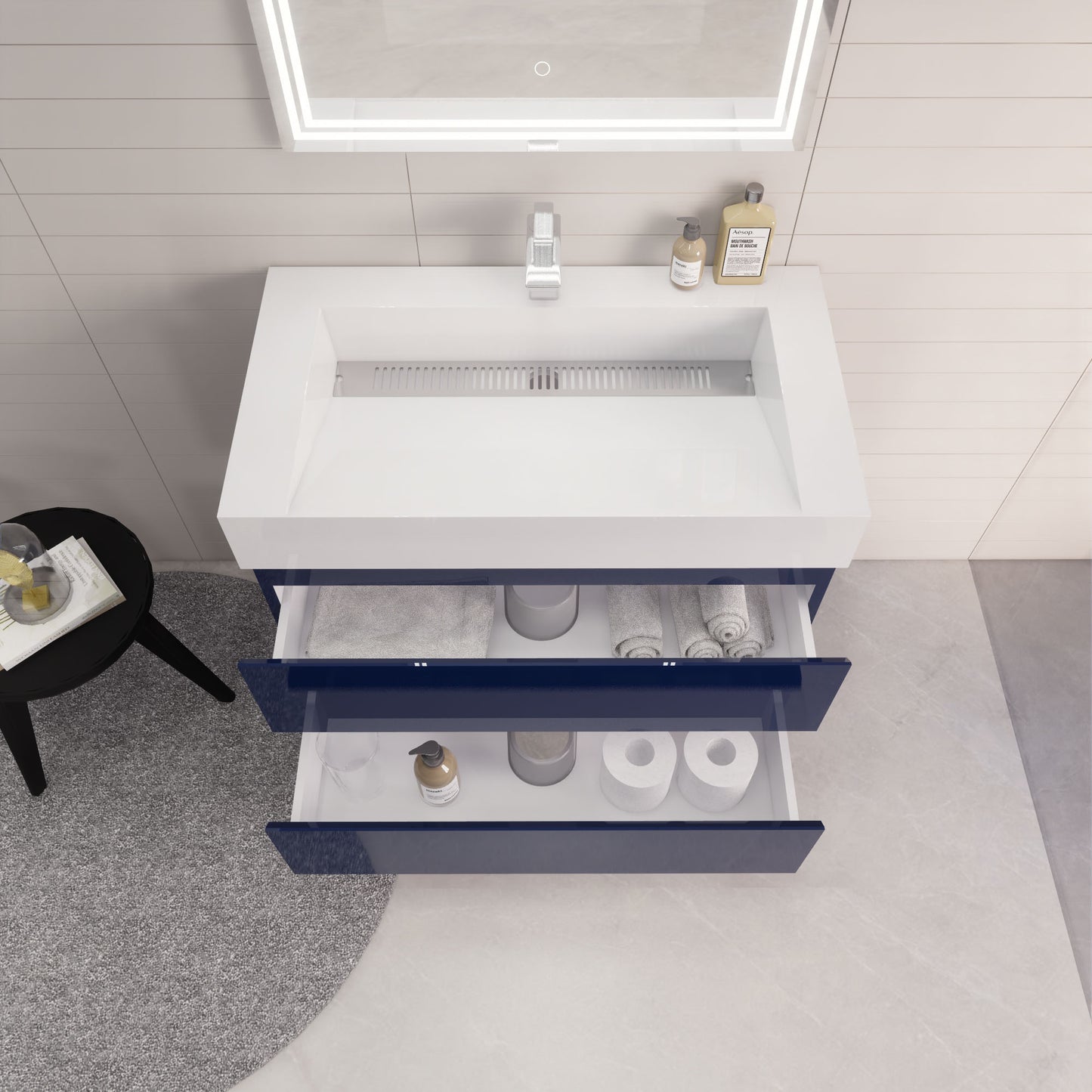 Monterey 36" Night Blue Wall Mounted Vanity with Reinforced Acrylic Sink