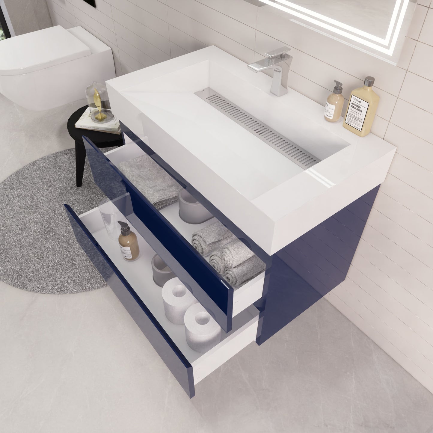 Monterey 36" Night Blue Wall Mounted Vanity with Reinforced Acrylic Sink