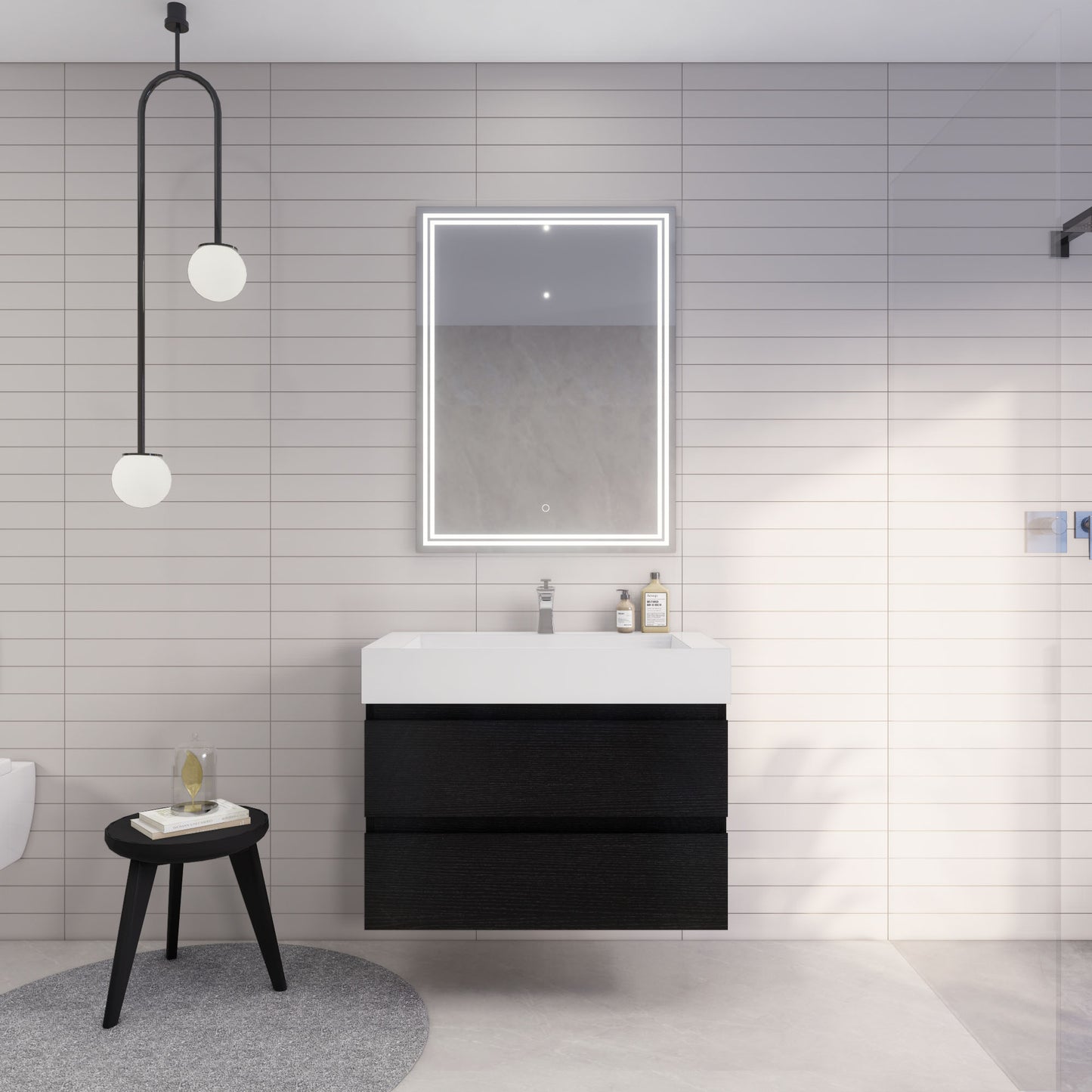 Monterey 36" Rich Black Wall Mounted Vanity with Reinforced Acrylic Sink
