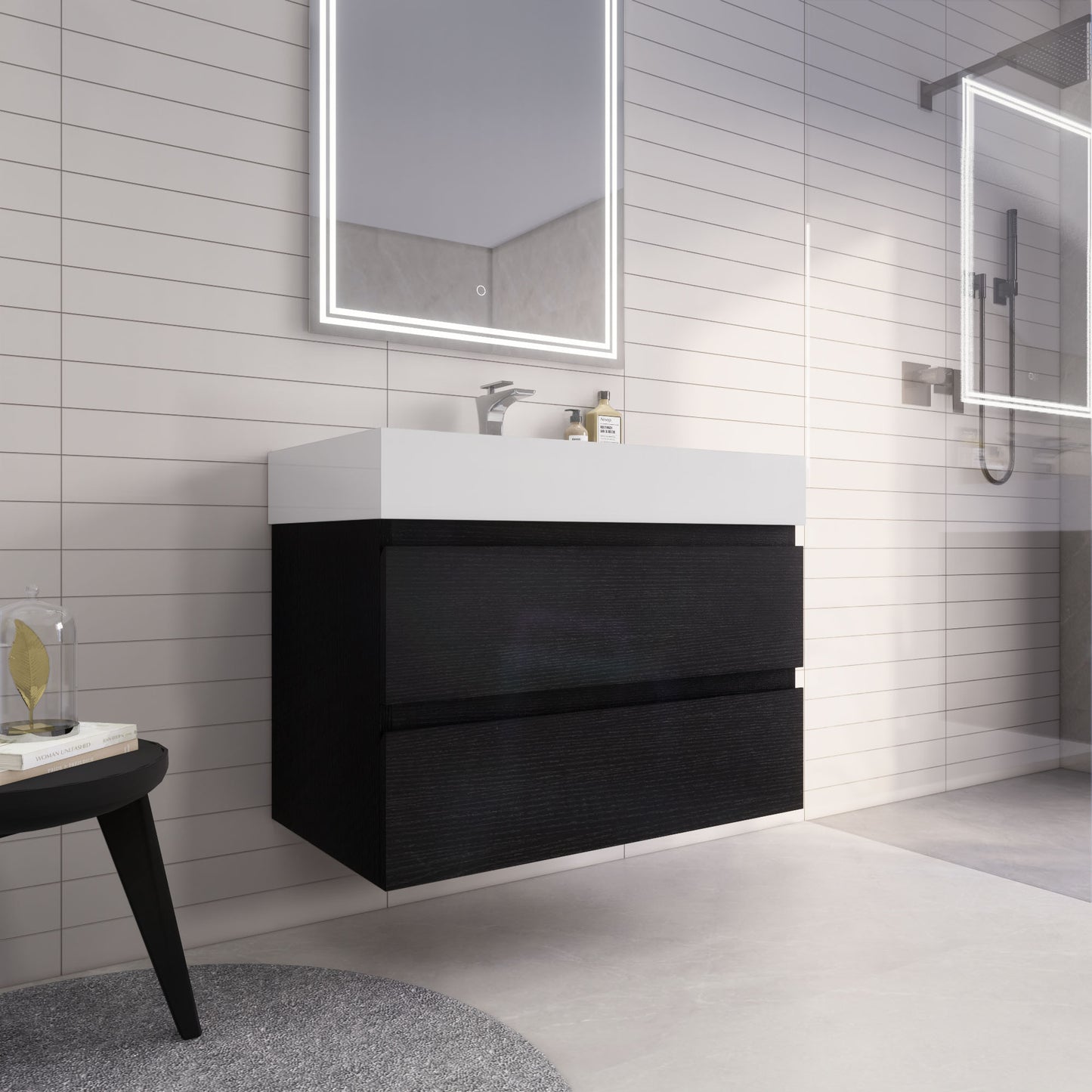 Monterey 36" Rich Black Wall Mounted Vanity with Reinforced Acrylic Sink