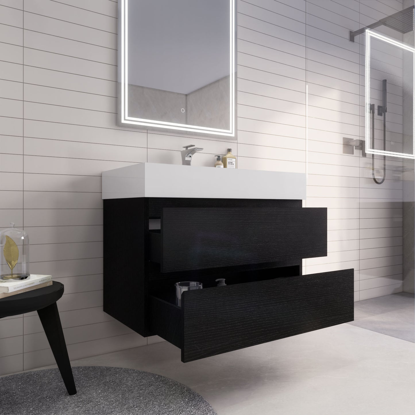 Monterey 36" Rich Black Wall Mounted Vanity with Reinforced Acrylic Sink