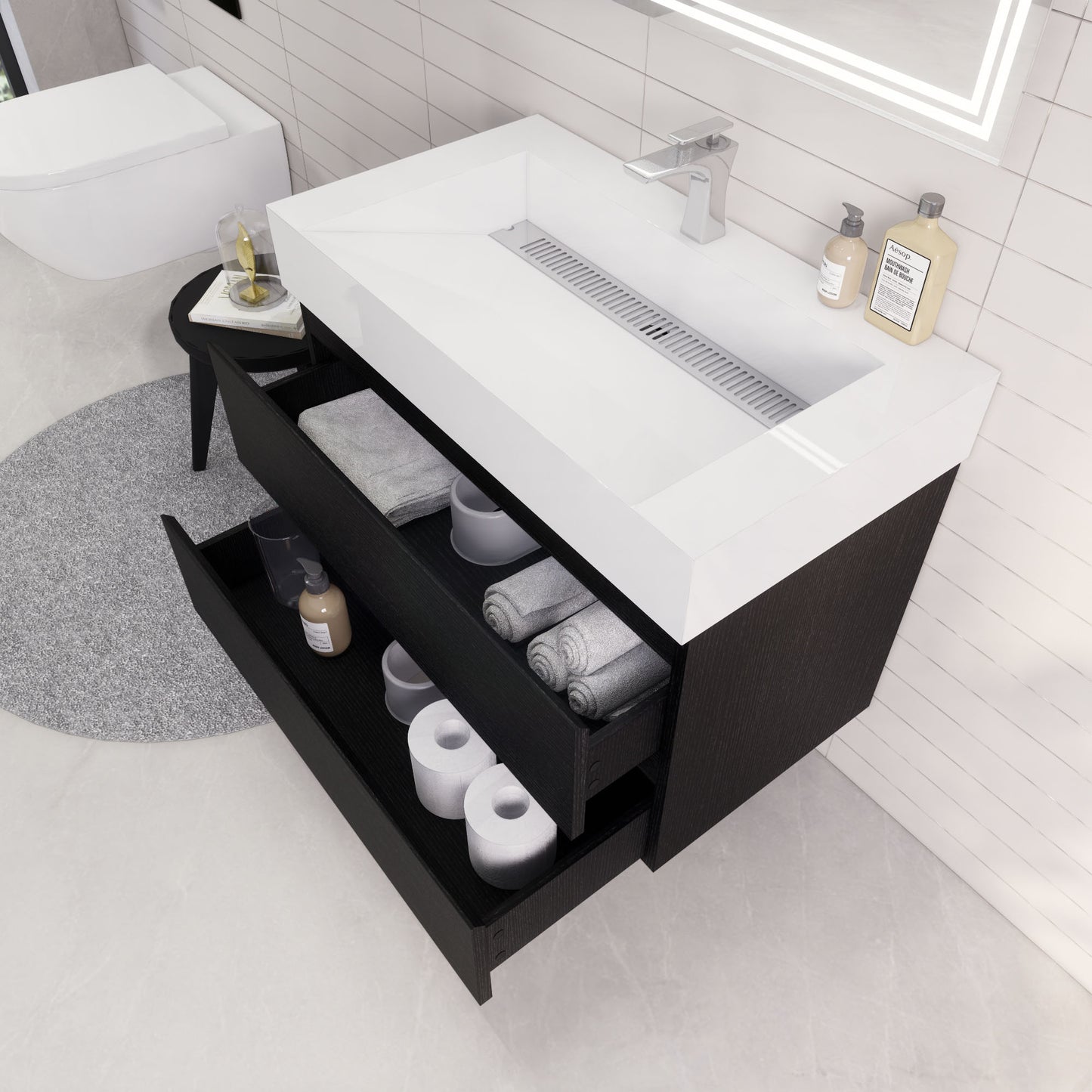 Monterey 36" Rich Black Wall Mounted Vanity with Reinforced Acrylic Sink