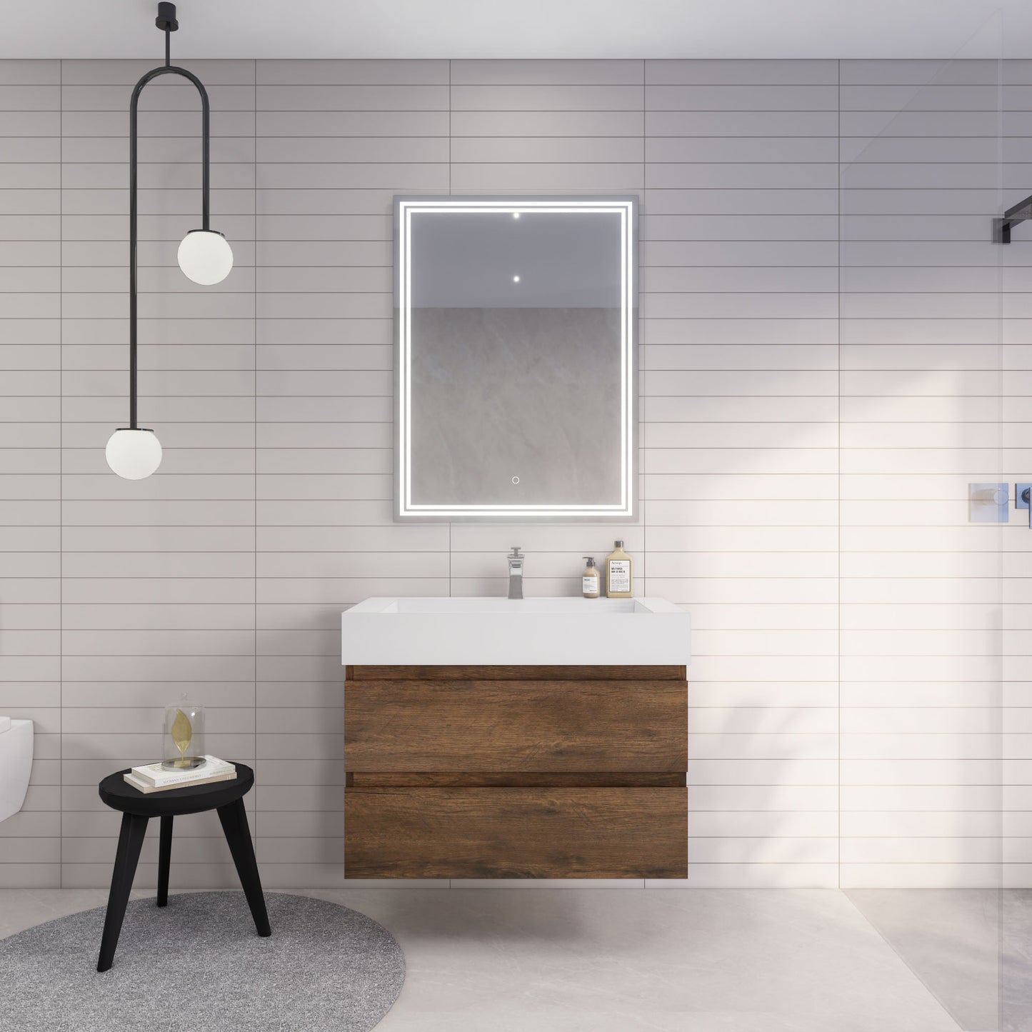 Monterey 36" Rosewood Wall Mounted Vanity with Reinforced Acrylic Sink