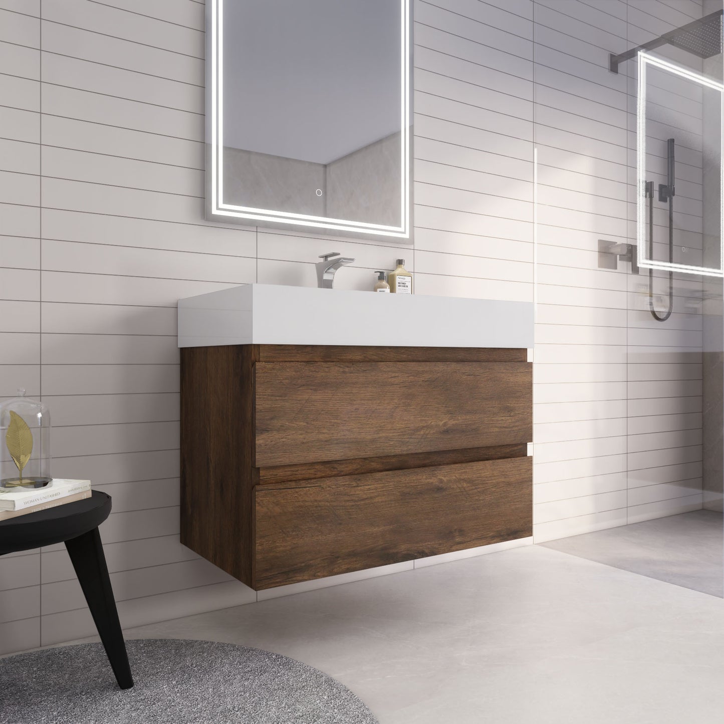 Monterey 36" Rosewood Wall Mounted Vanity with Reinforced Acrylic Sink