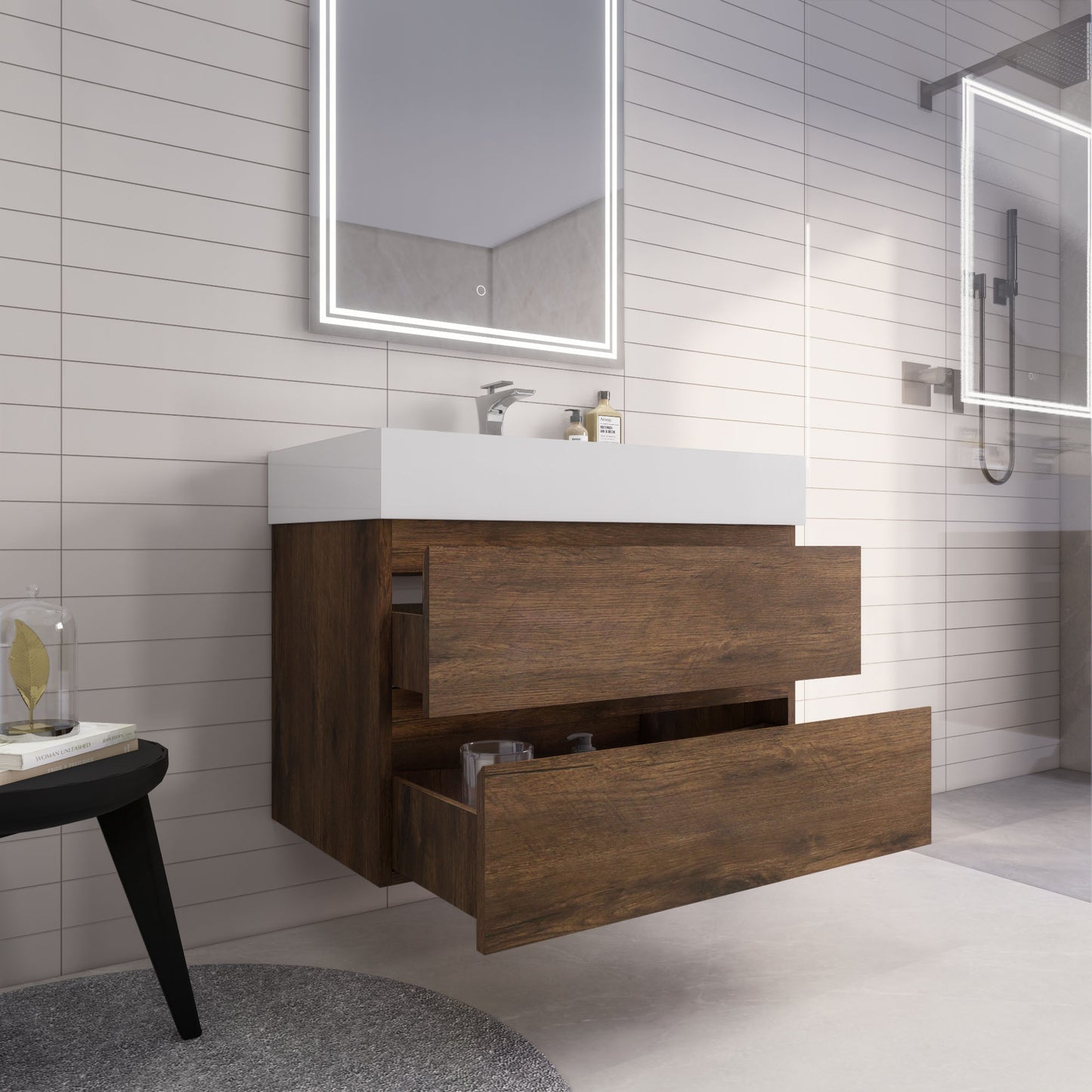 Monterey 36" Rosewood Wall Mounted Vanity with Reinforced Acrylic Sink