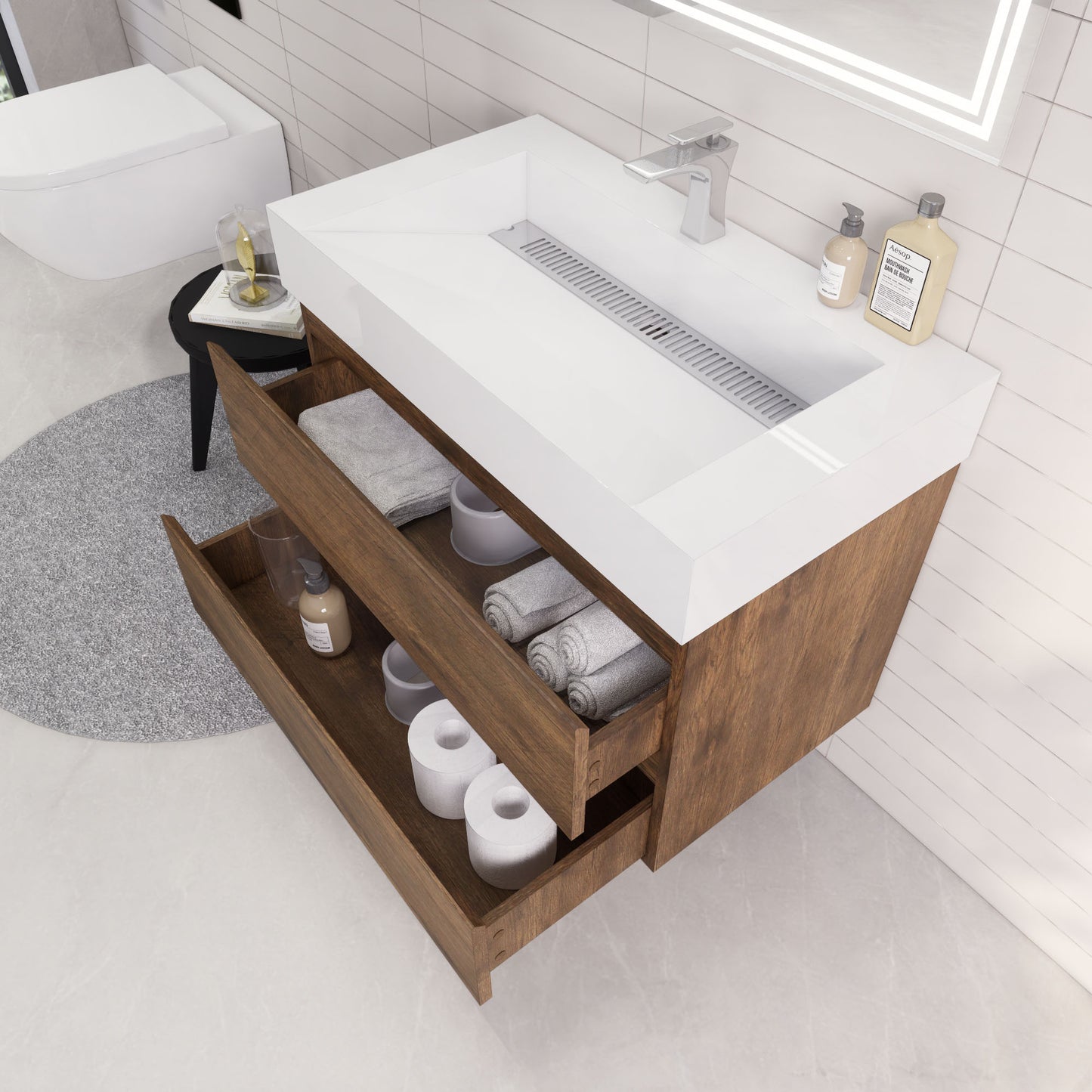 Monterey 36" Rosewood Wall Mounted Vanity with Reinforced Acrylic Sink
