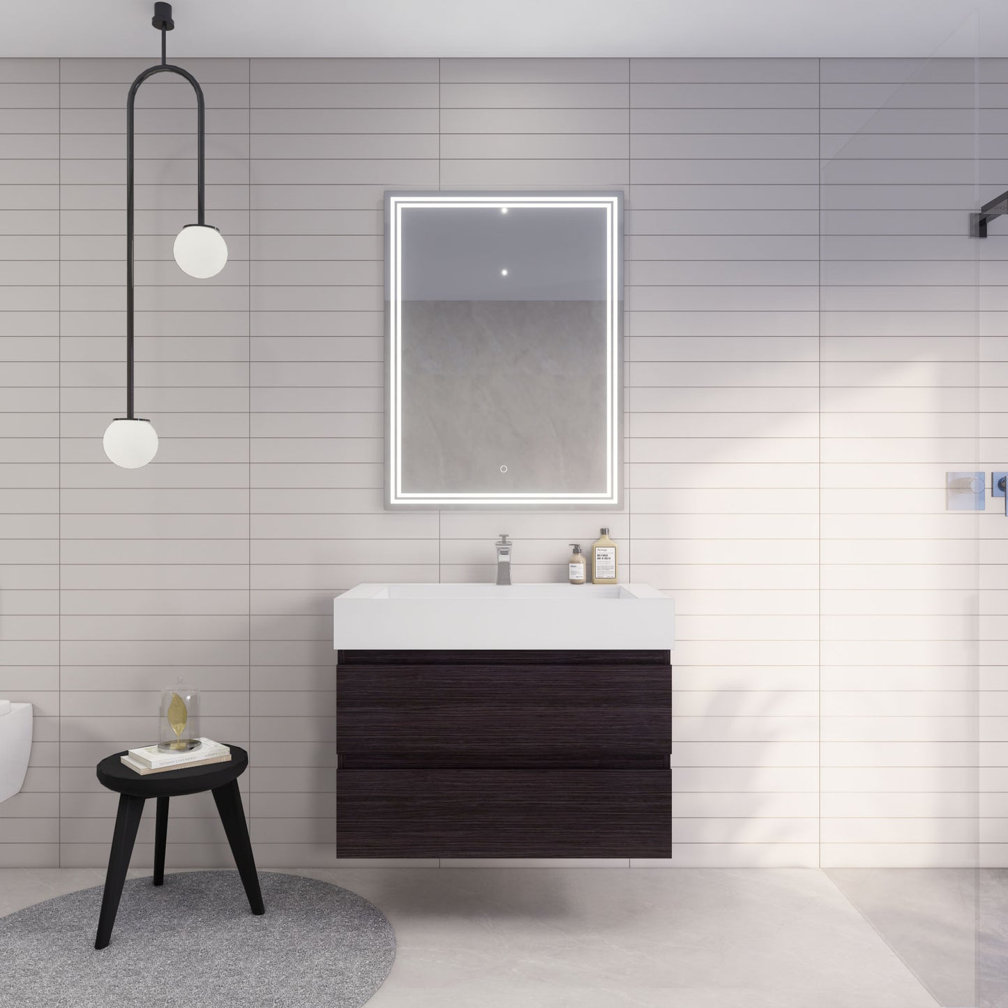 Monterey 36" Dark Gray Oak Wall Mounted Vanity with Reinforced Acrylic Sink