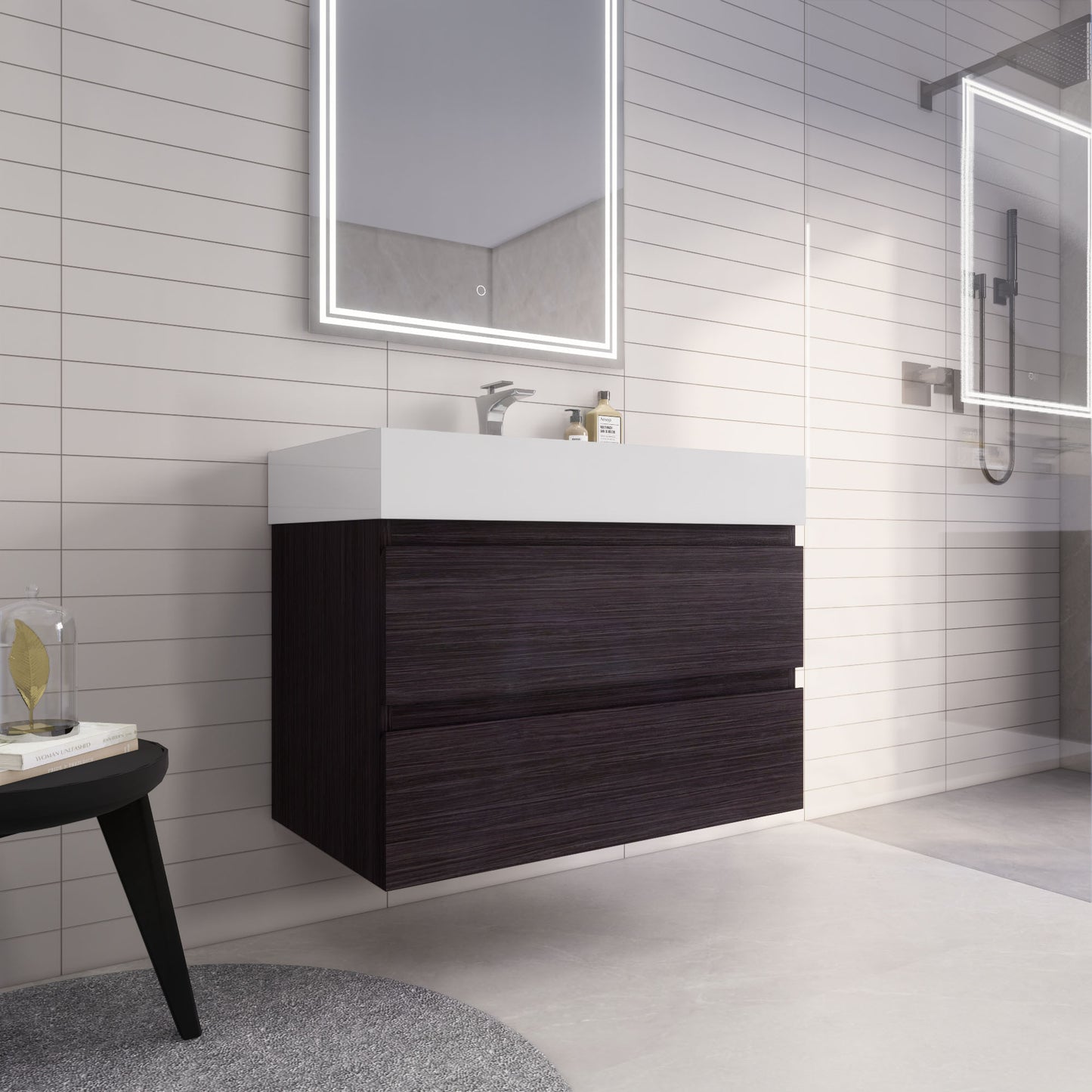 Monterey 36" Dark Gray Oak Wall Mounted Vanity with Reinforced Acrylic Sink
