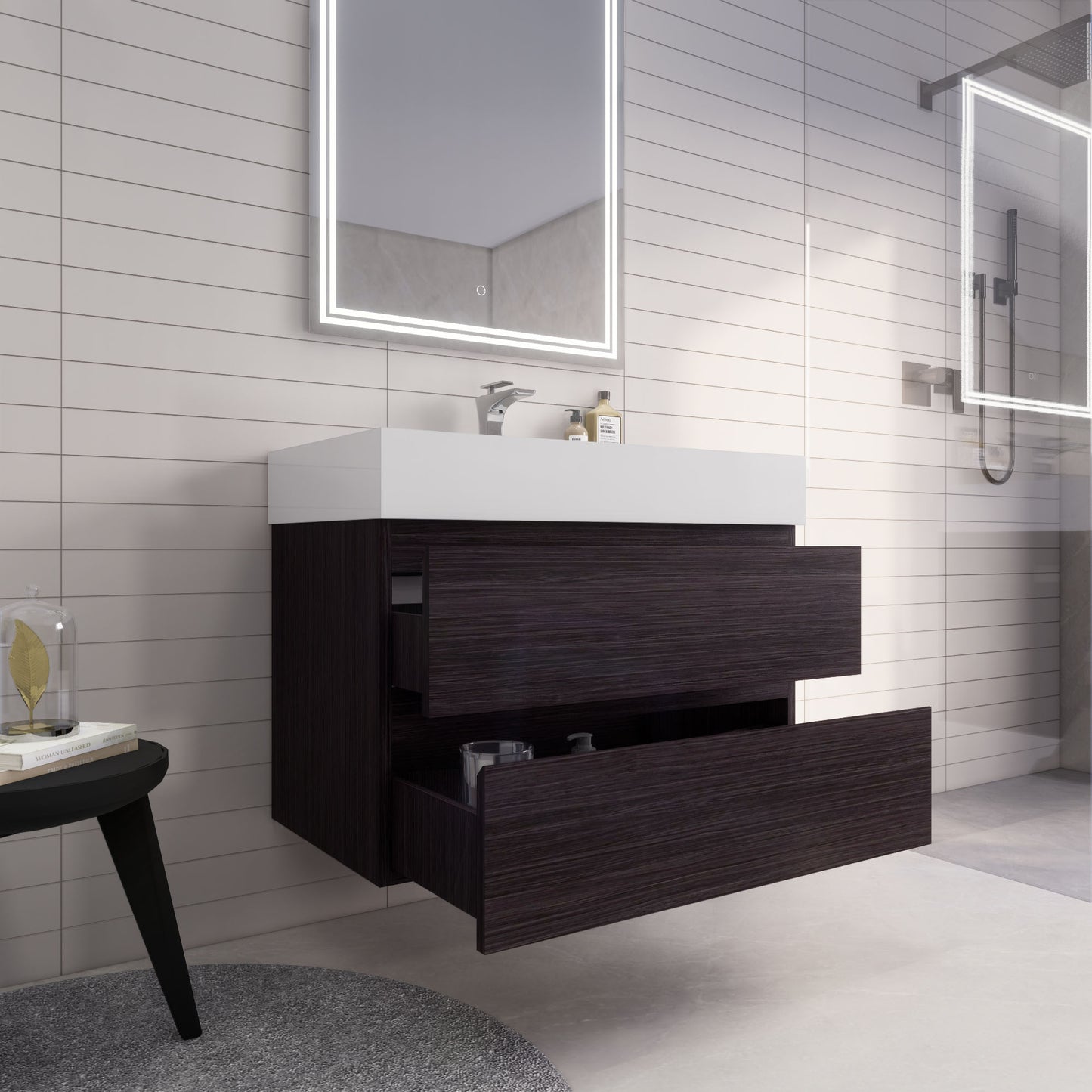Monterey 36" Dark Gray Oak Wall Mounted Vanity with Reinforced Acrylic Sink
