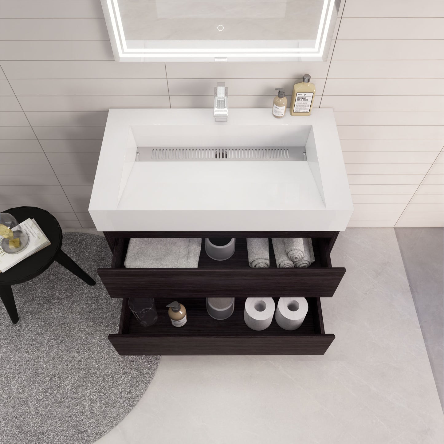 Monterey 36" Dark Gray Oak Wall Mounted Vanity with Reinforced Acrylic Sink