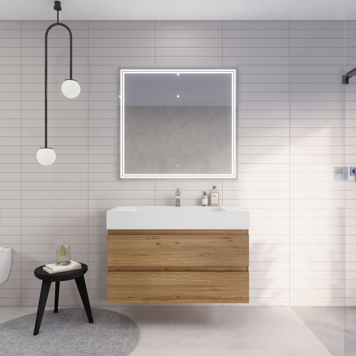 Monterey 42" Natural Oak Wall Mounted Vanity with Reinforced Acrylic Sink