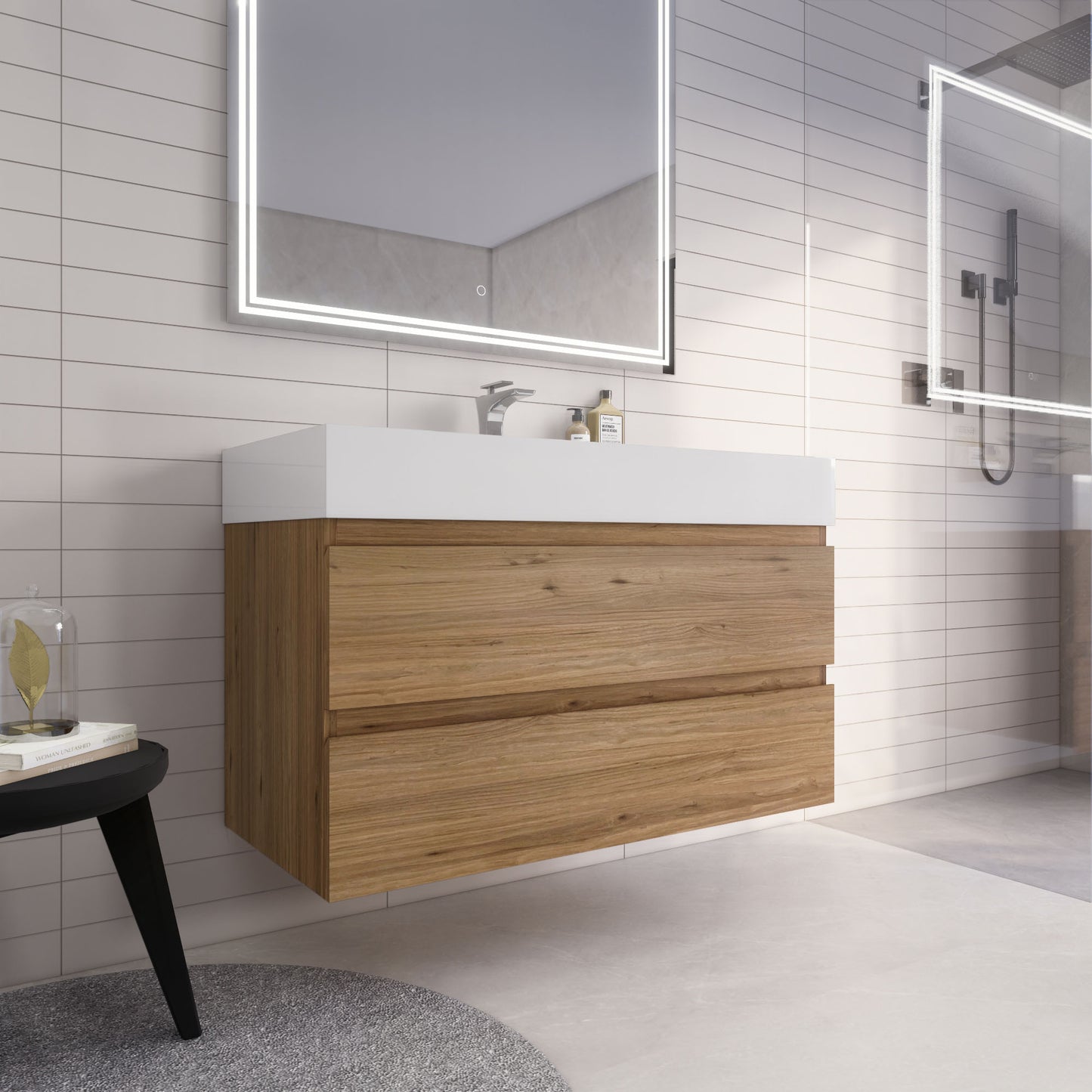 Monterey 42" Natural Oak Wall Mounted Vanity with Reinforced Acrylic Sink