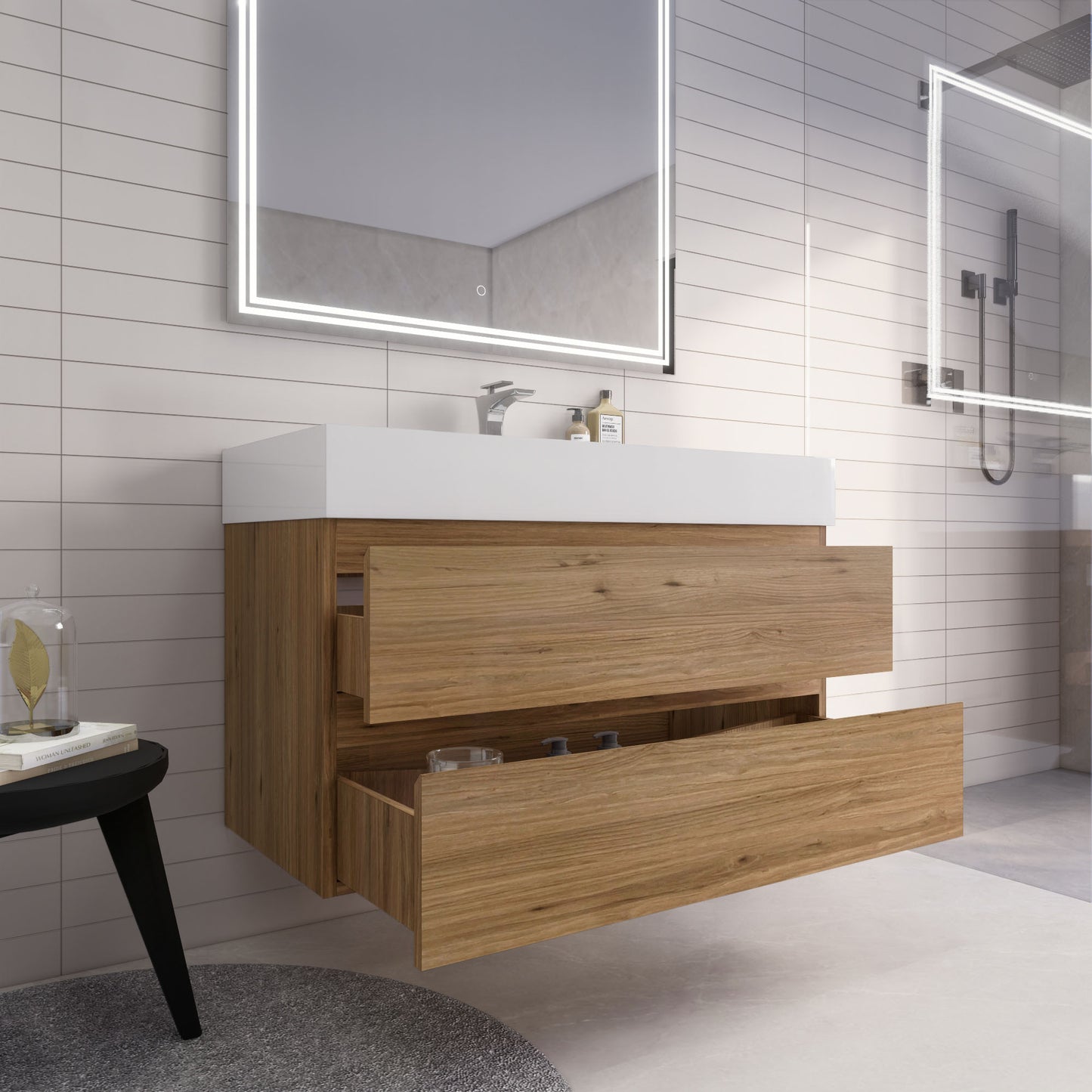 Monterey 42" Natural Oak Wall Mounted Vanity with Reinforced Acrylic Sink