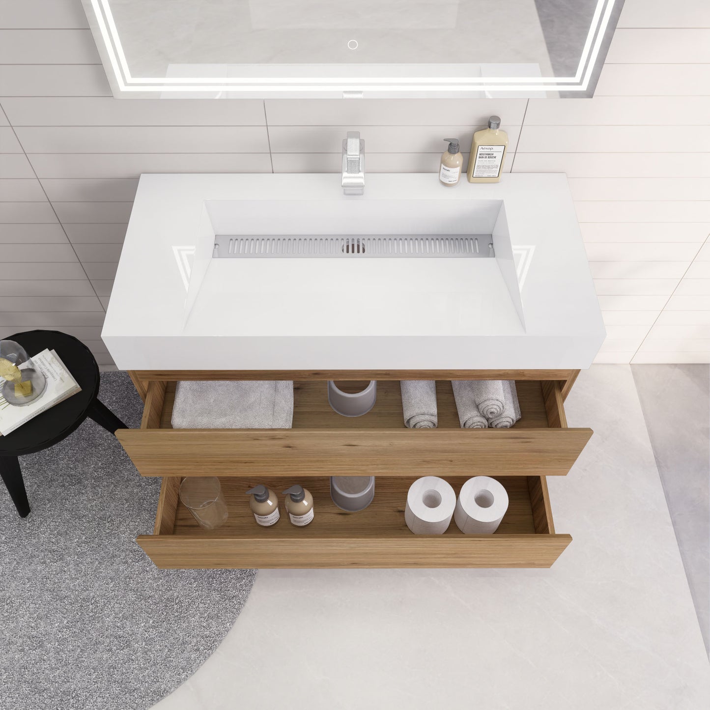 Monterey 42" Natural Oak Wall Mounted Vanity with Reinforced Acrylic Sink