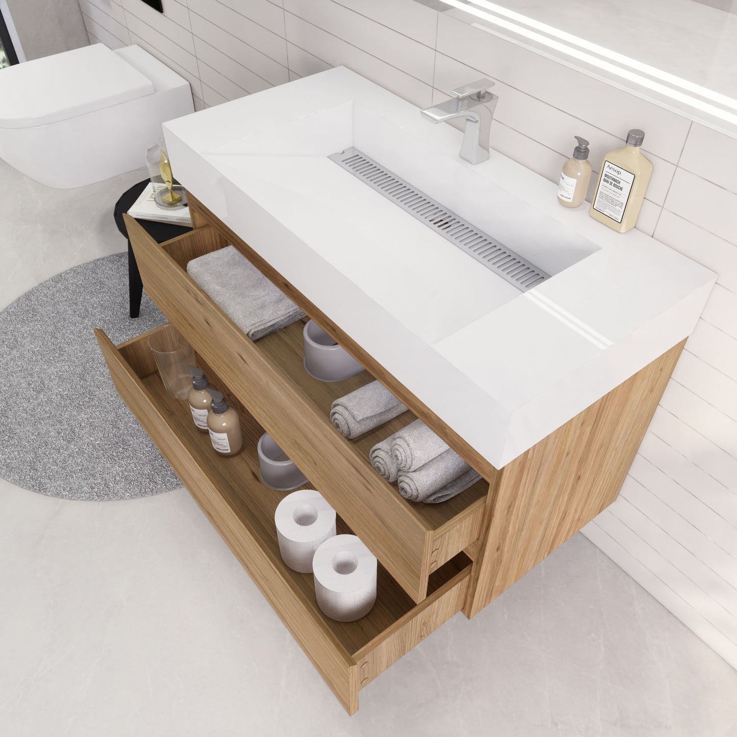 Monterey 42" Natural Oak Wall Mounted Vanity with Reinforced Acrylic Sink