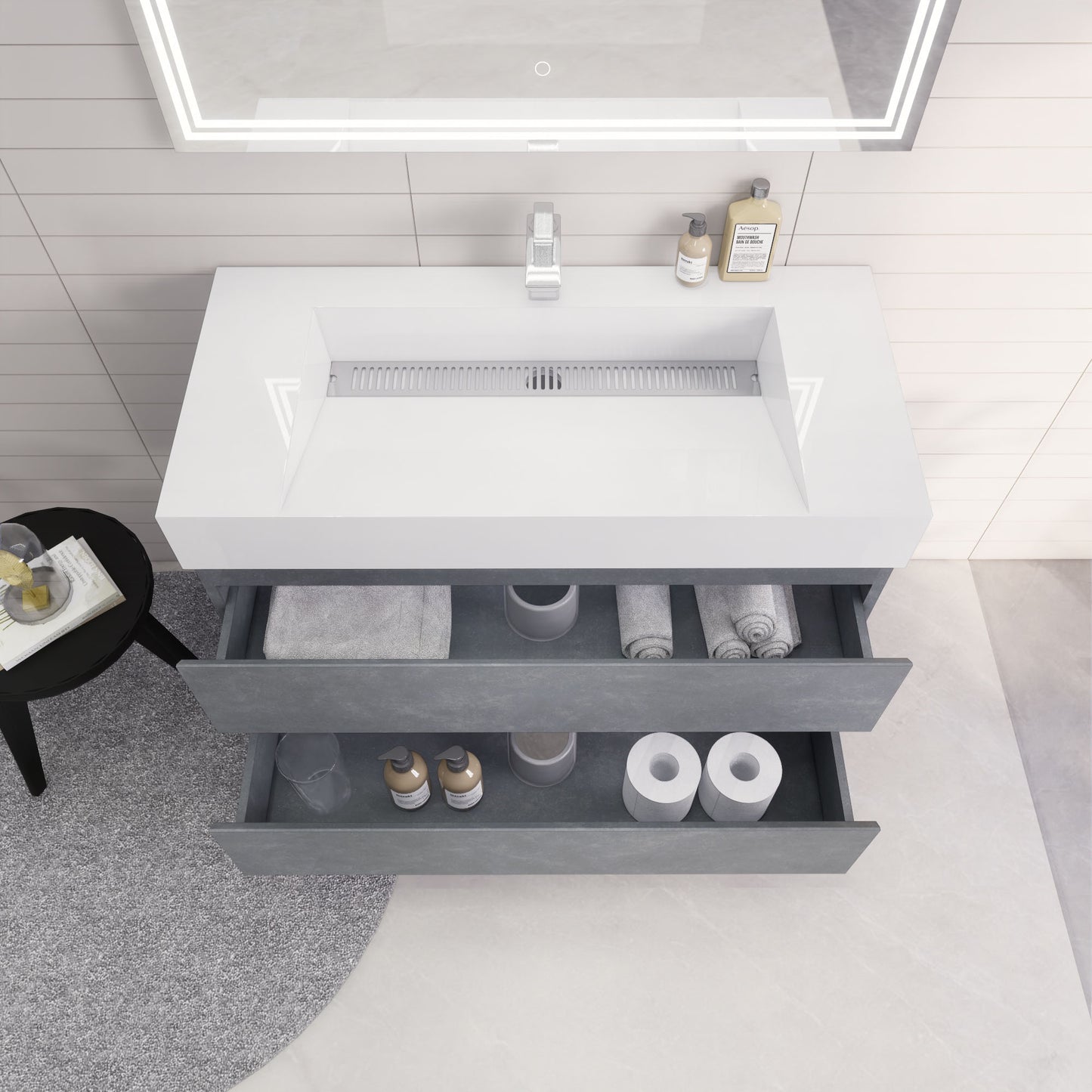 Monterey 42" Cement Gray Wall Mounted Vanity with Reinforced Acrylic Sink