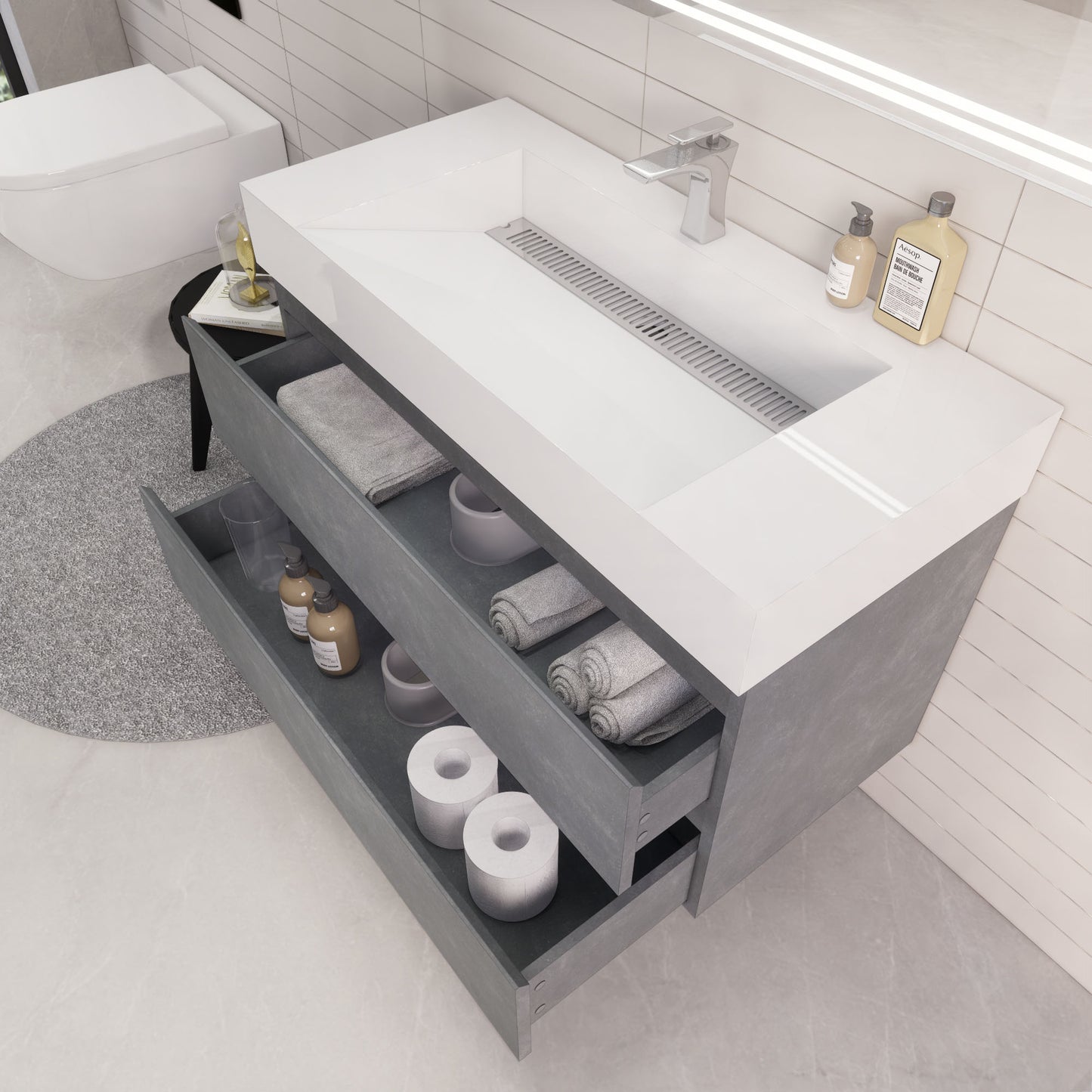 Monterey 42" Cement Gray Wall Mounted Vanity with Reinforced Acrylic Sink