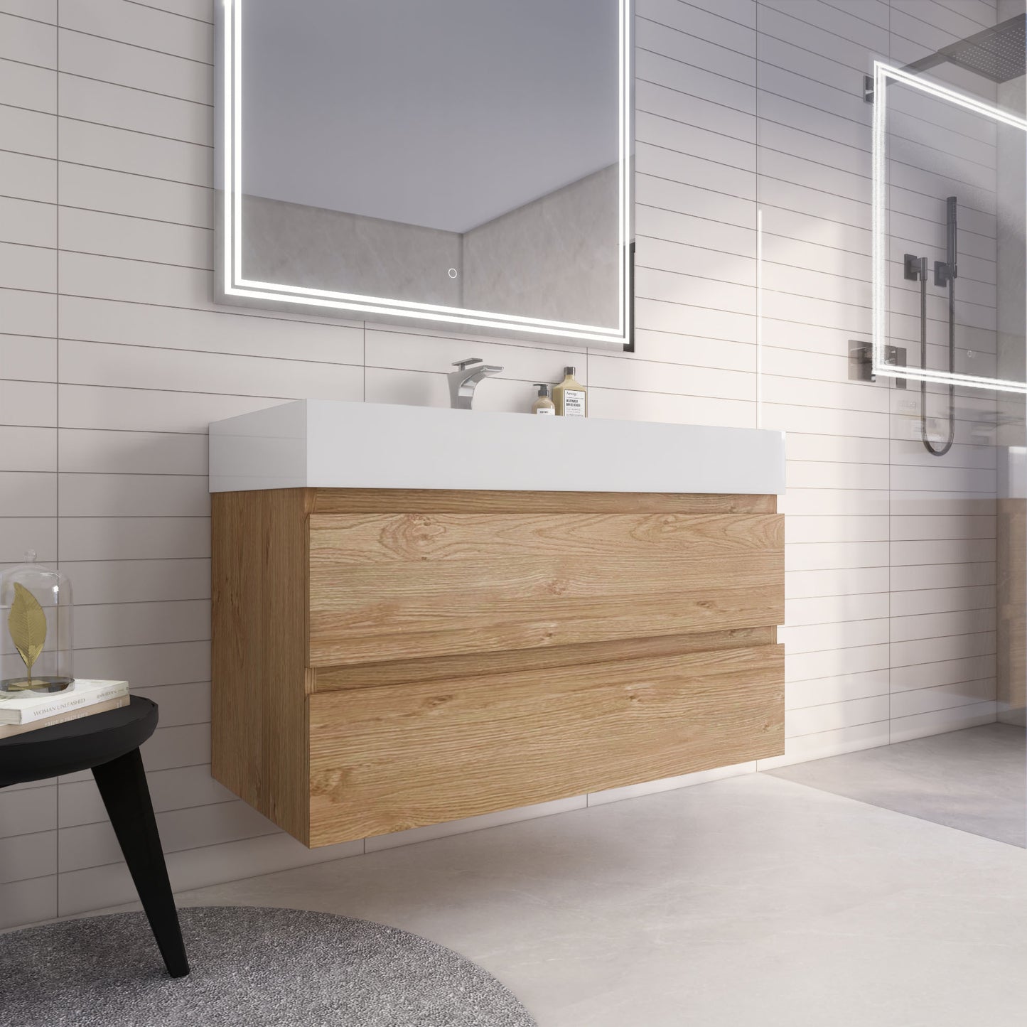 Monterey 42" New England Oak Wall Mounted Vanity with Reinforced Acrylic Sink