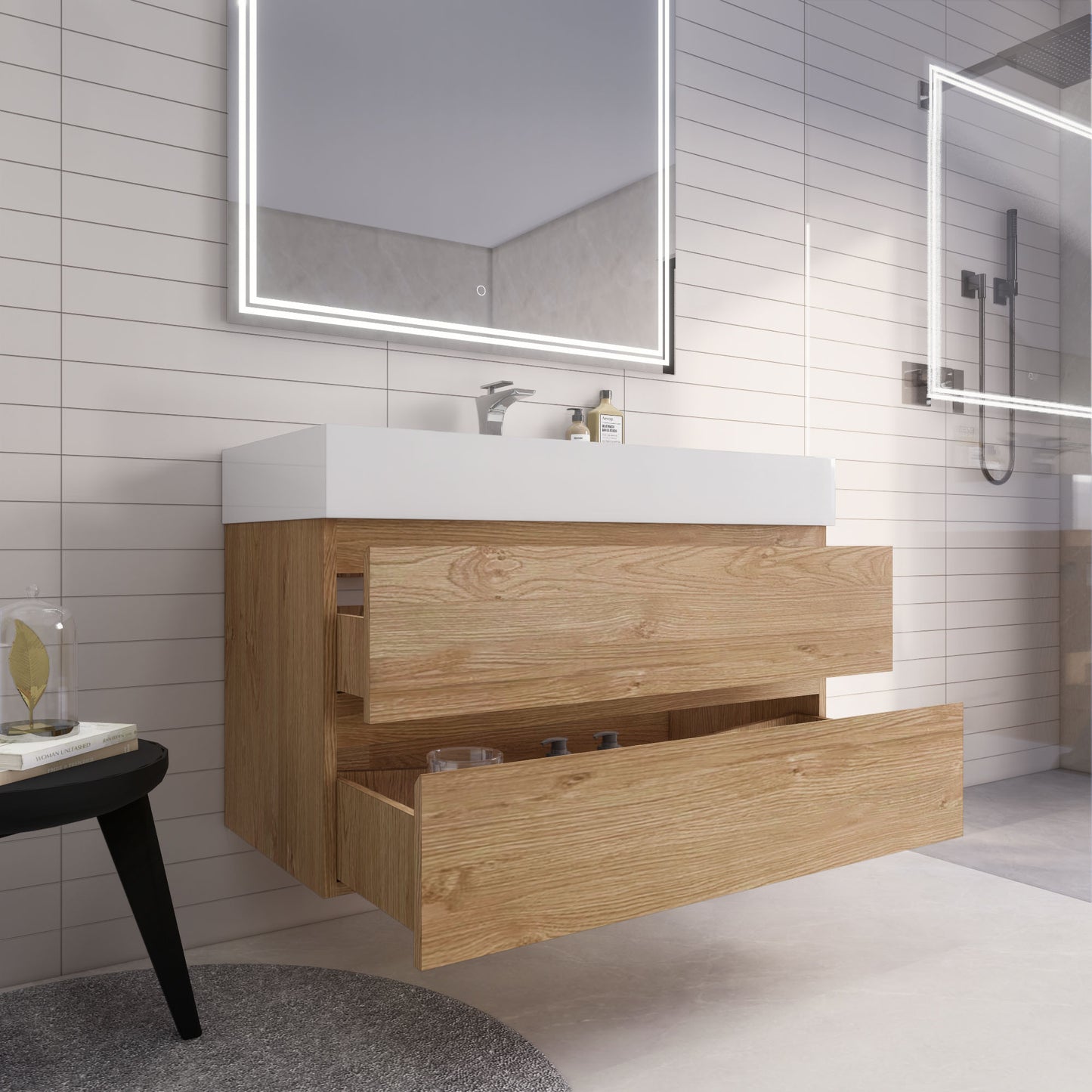 Monterey 42" New England Oak Wall Mounted Vanity with Reinforced Acrylic Sink