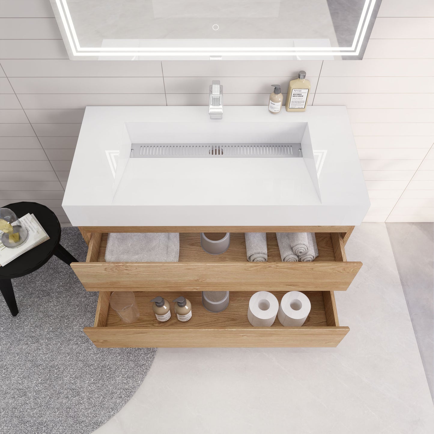 Monterey 42" New England Oak Wall Mounted Vanity with Reinforced Acrylic Sink