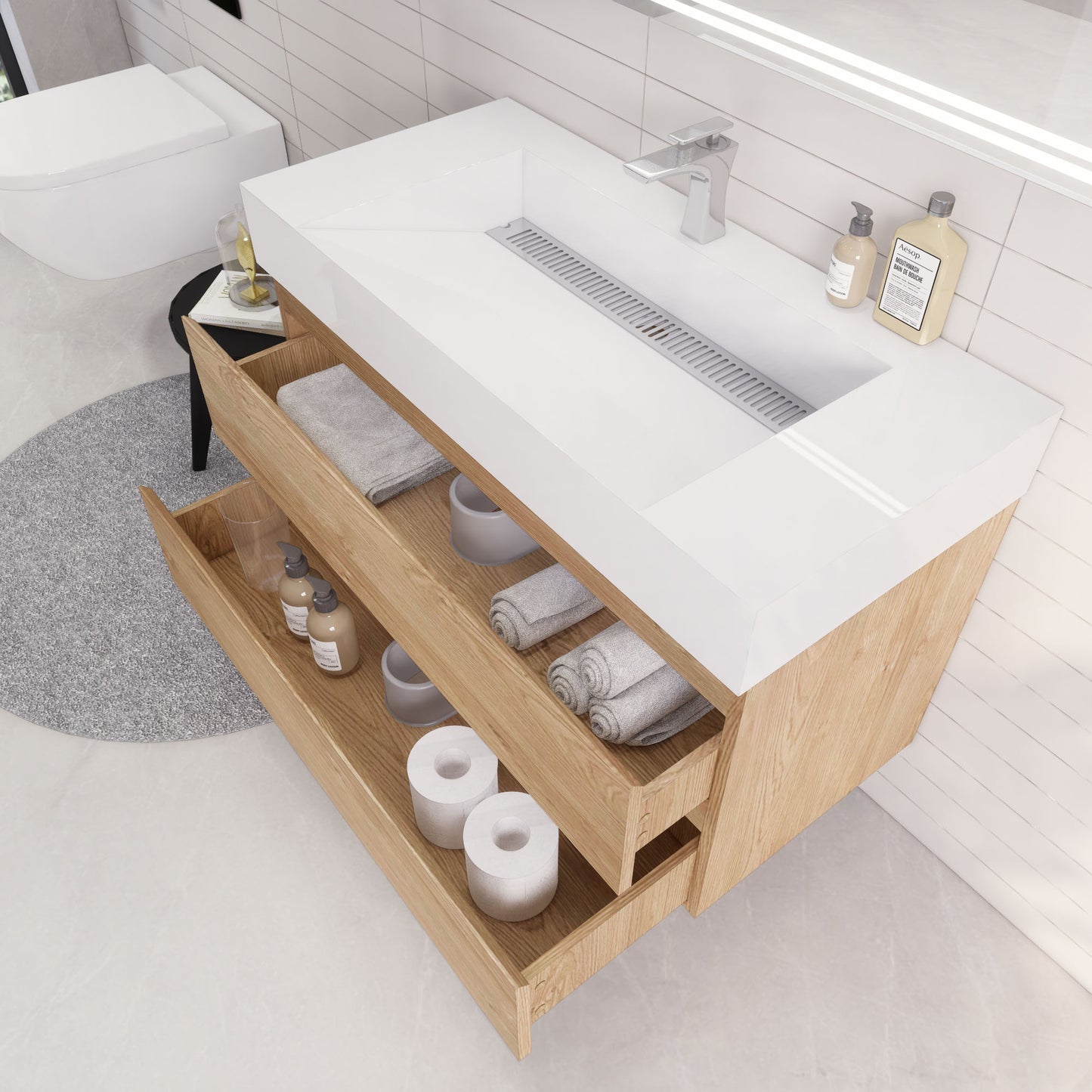 Monterey 42" New England Oak Wall Mounted Vanity with Reinforced Acrylic Sink
